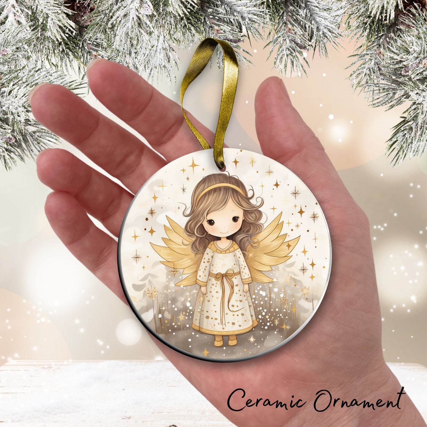 Nordic Watercolor Christmas Ceramic Ornament 43-28 Angel