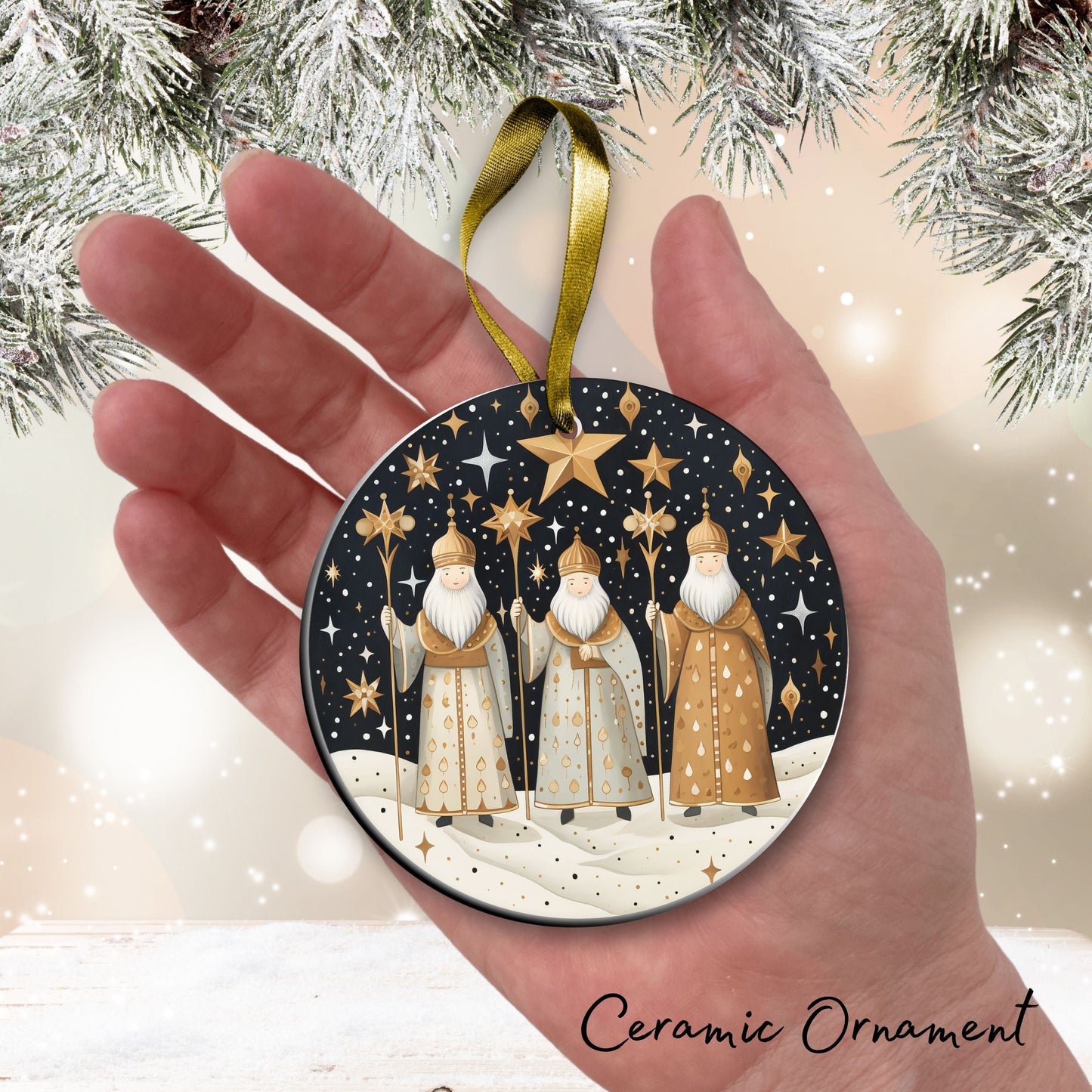 Nordic Watercolor Christmas Ceramic Ornament 43-02 Three Wise Men