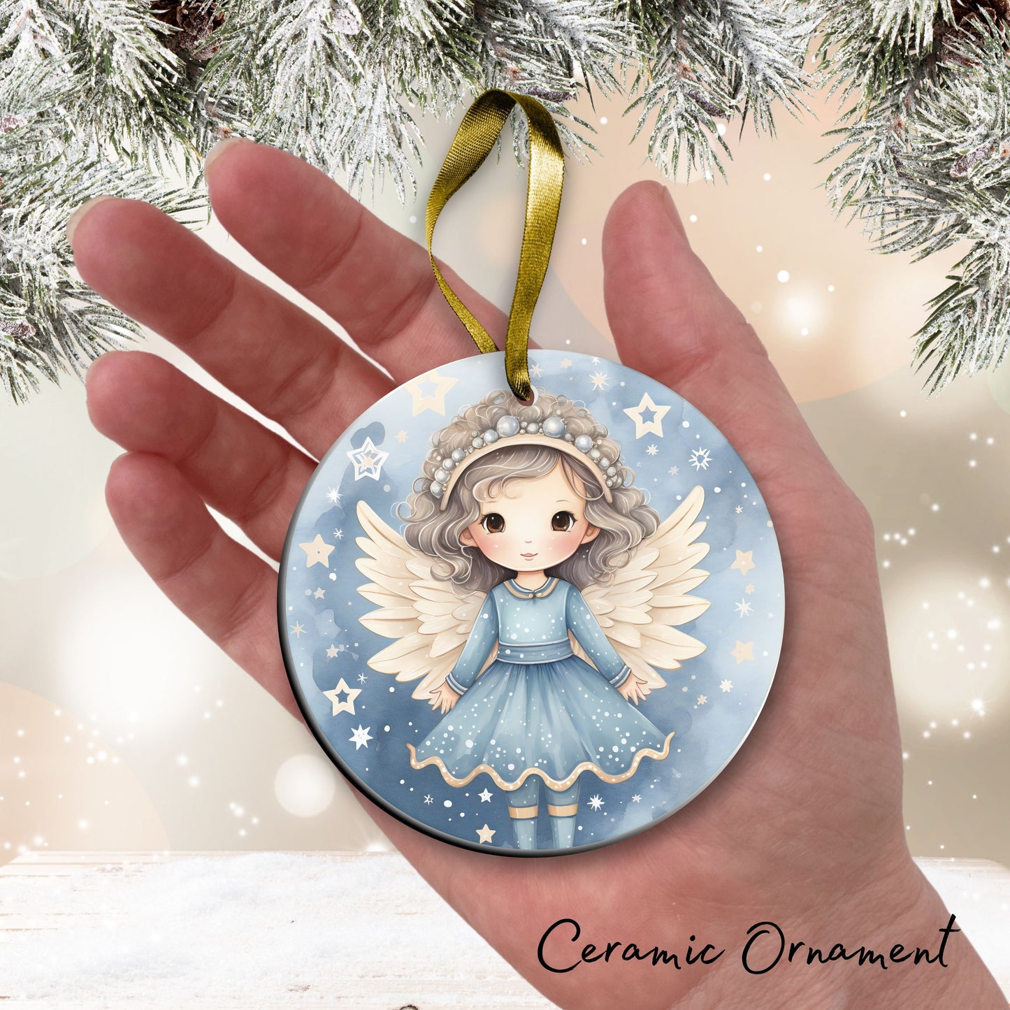 Nordic Watercolor Christmas Ceramic Ornament 43-31 Angel
