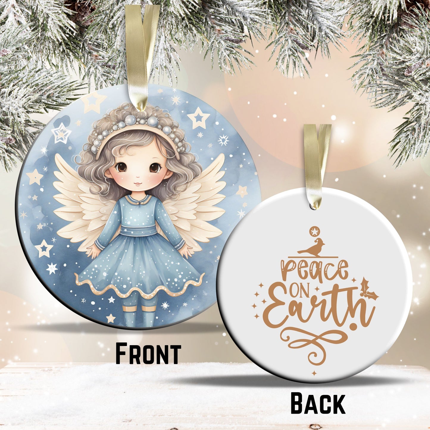 Nordic Watercolor Christmas Ceramic Ornament 43-31 Angel