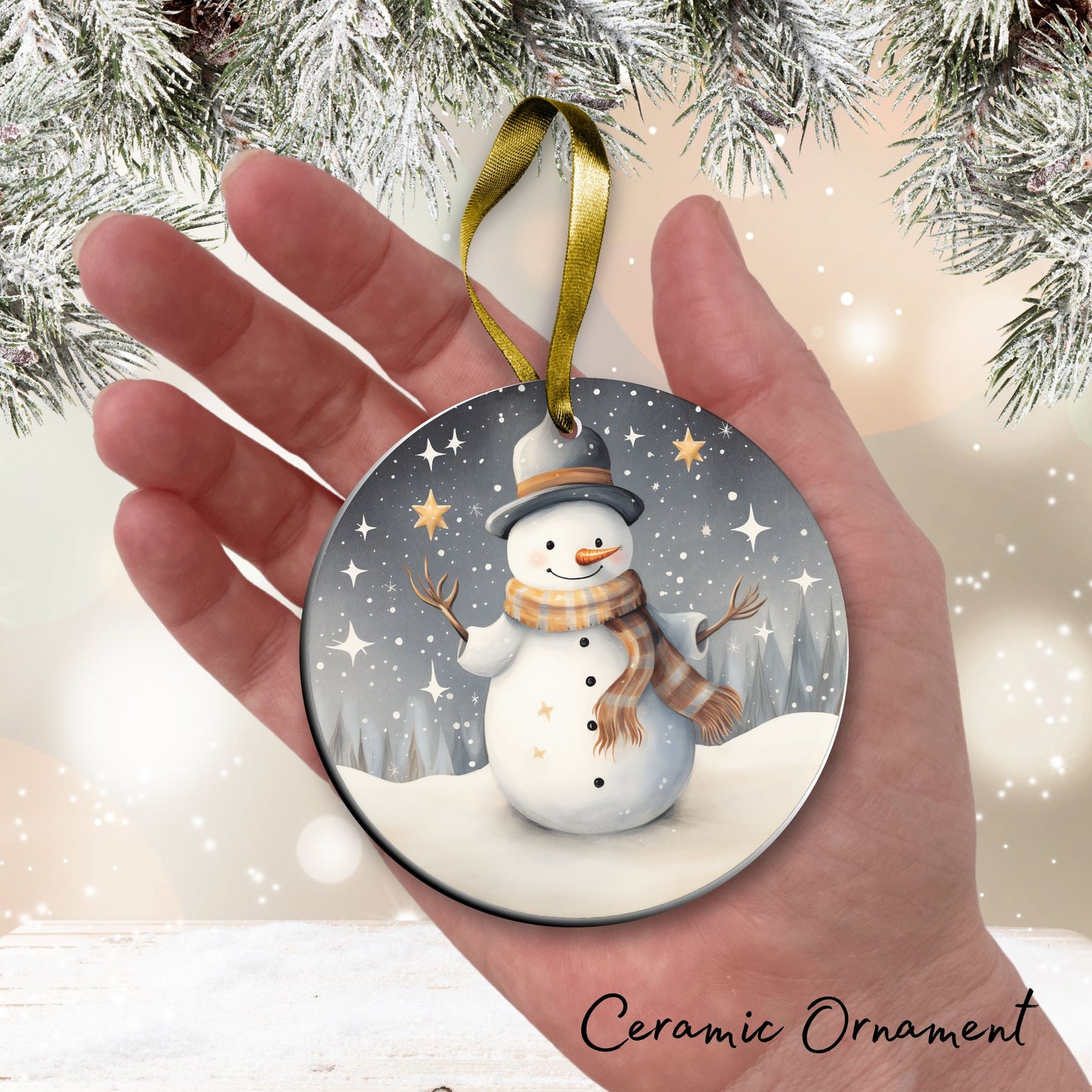 Nordic Watercolor Christmas Ceramic Ornament 43-32 Snowman