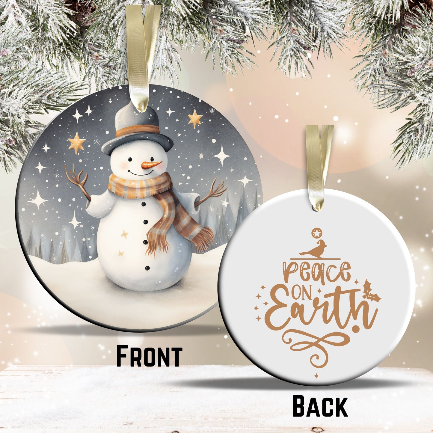 Nordic Watercolor Christmas Ceramic Ornament 43-32 Snowman