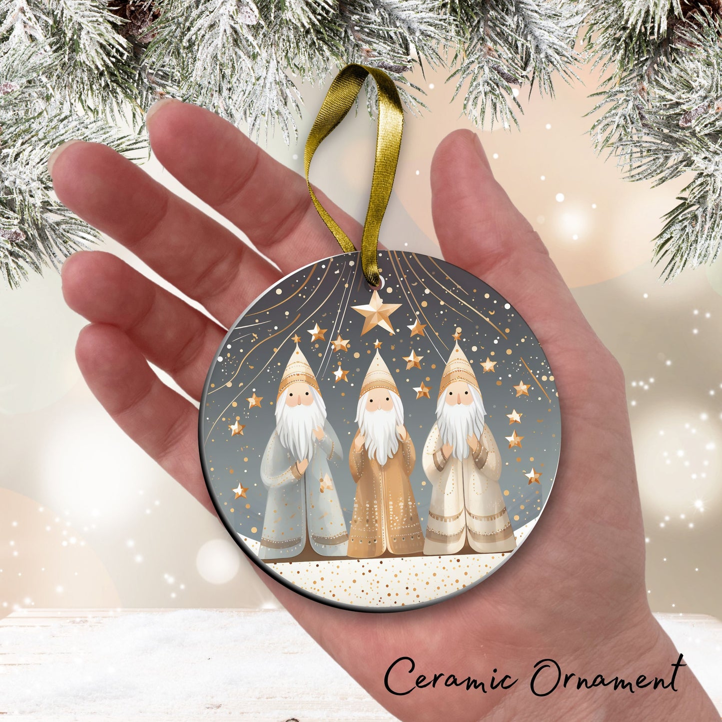 Nordic Watercolor Christmas Ceramic Ornament 43-04 Three Wise Men