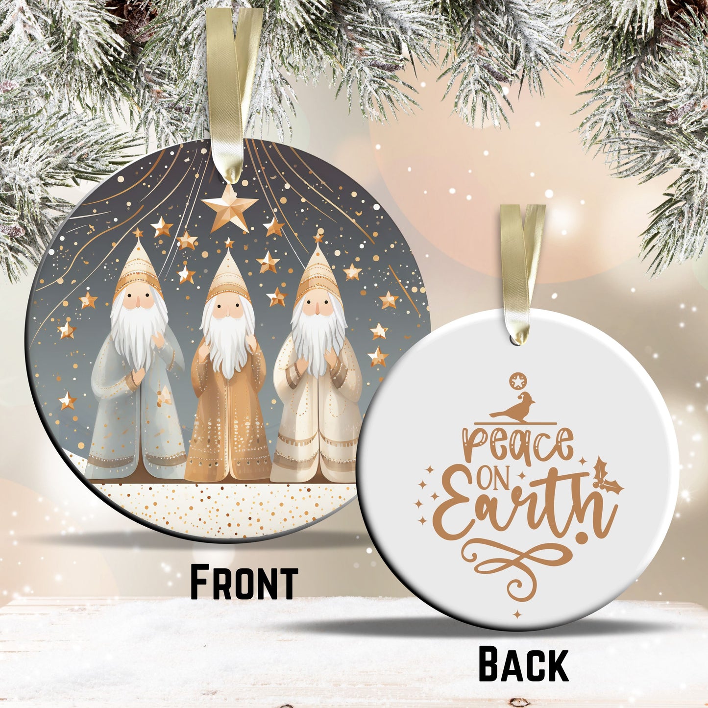 Nordic Watercolor Christmas Ceramic Ornament 43-04 Three Wise Men