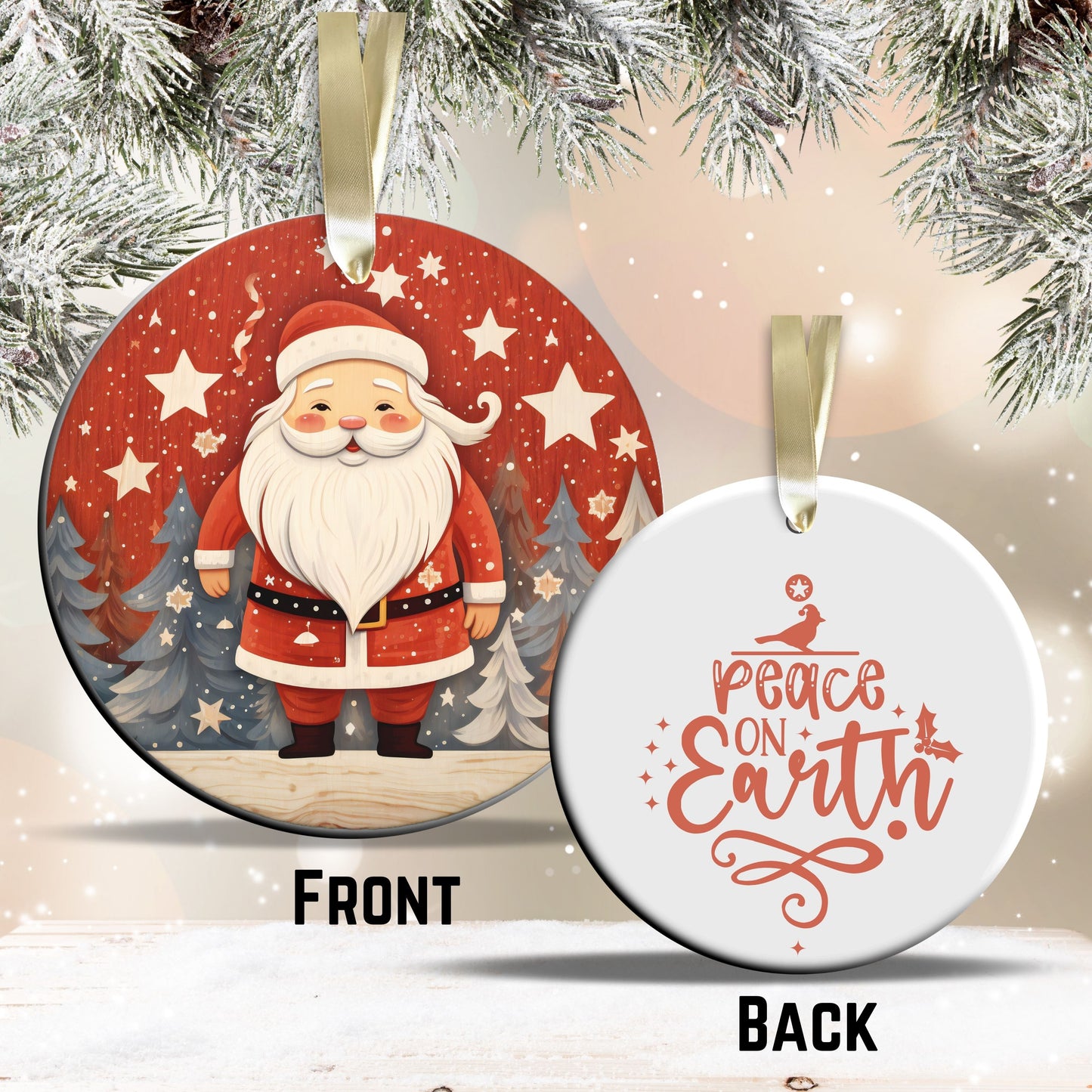 Nordic Watercolor Christmas Ceramic Ornament 43-09 Santa Claus
