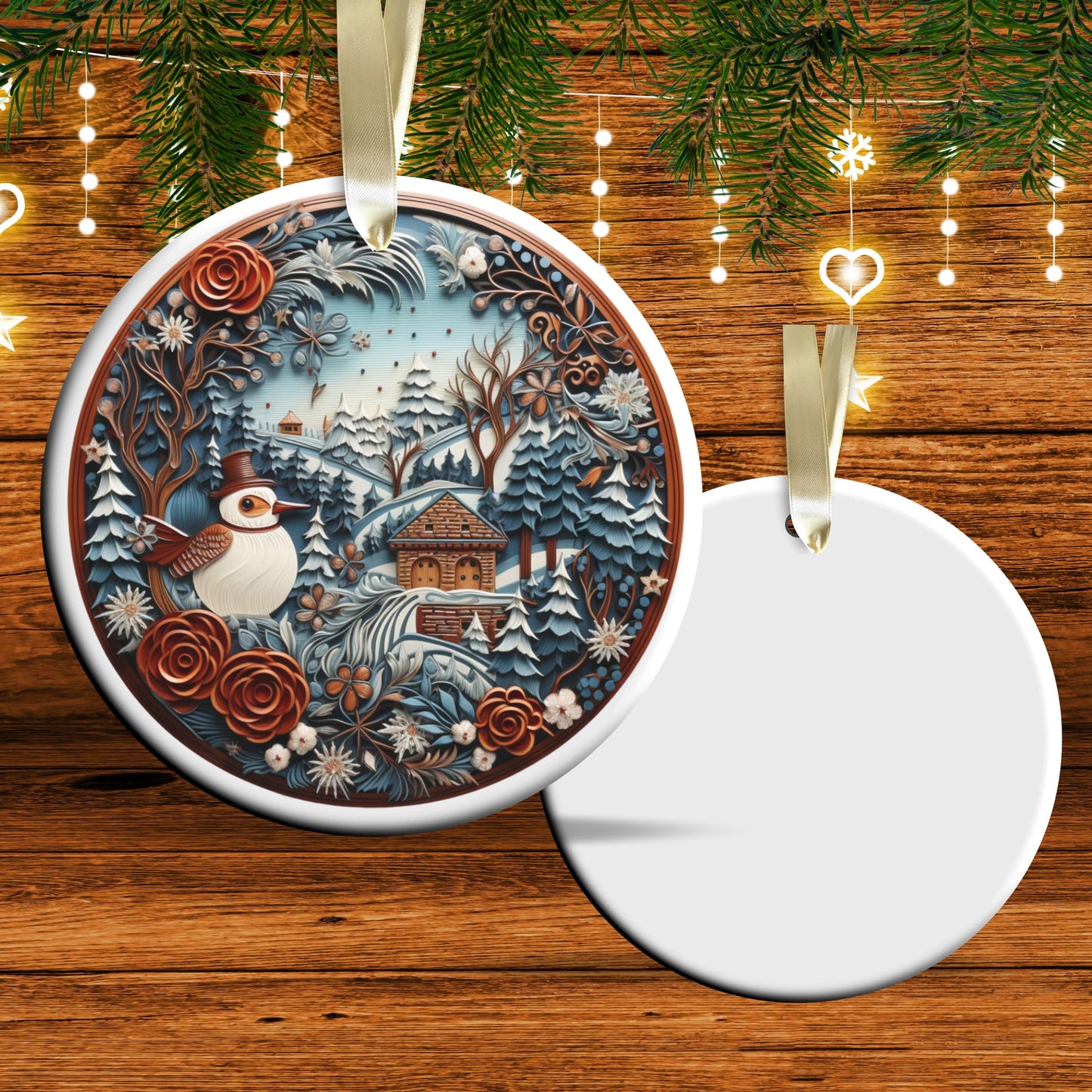 Oriental Bird Ceramic Ornament 61-03 Happy Holidays Keepsake Bauble