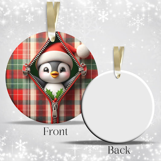 Cute Penguin 3D Zipper Ornament Christmas Plaid 78-06