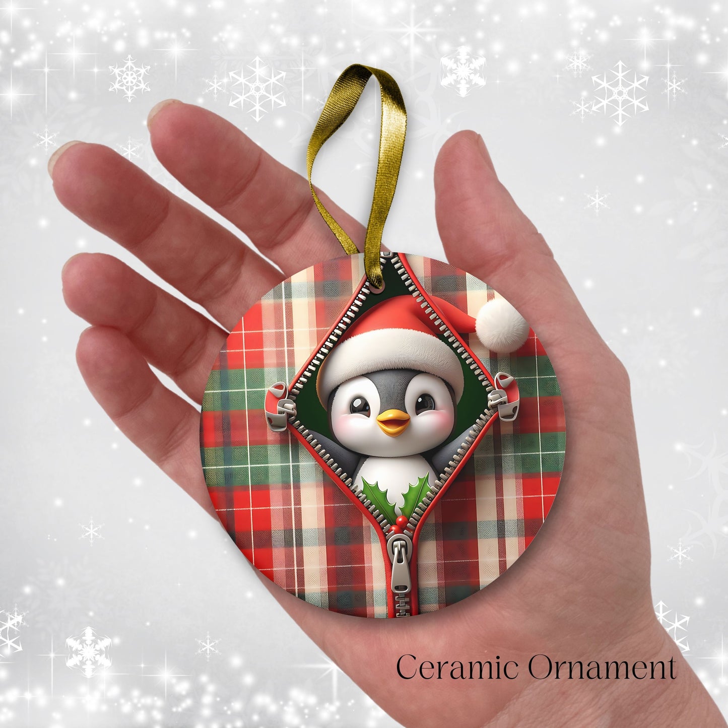 Cute Penguin 3D Zipper Ornament Christmas Plaid 78-06