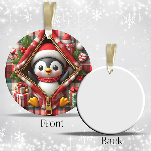 Cute Penguin 3D Zipper Ornament Christmas Plaid 78-05