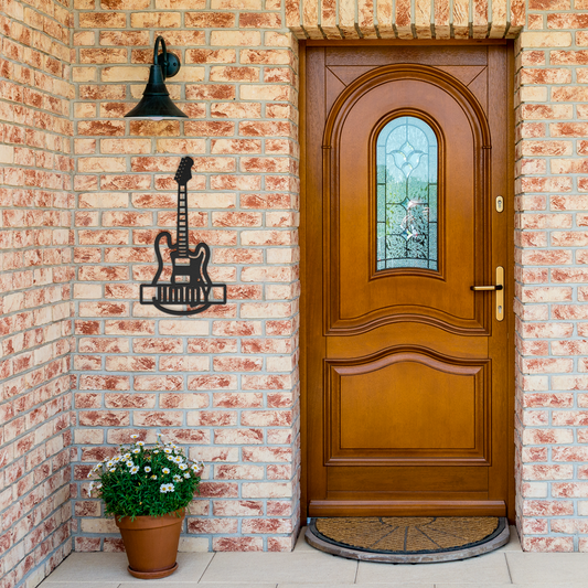 Personalized_Guitar_Metal_Decor_Black_Brick_Entrance_Mockup.png
