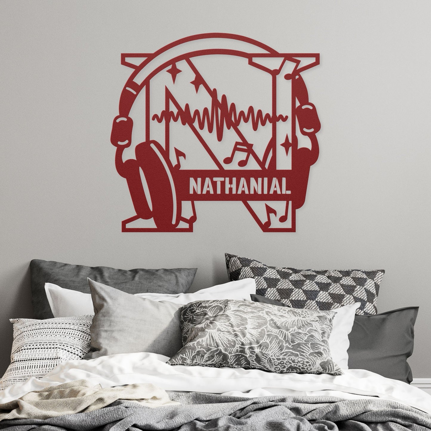 Personalized Headphones Monogram Letter N - Metal Sign