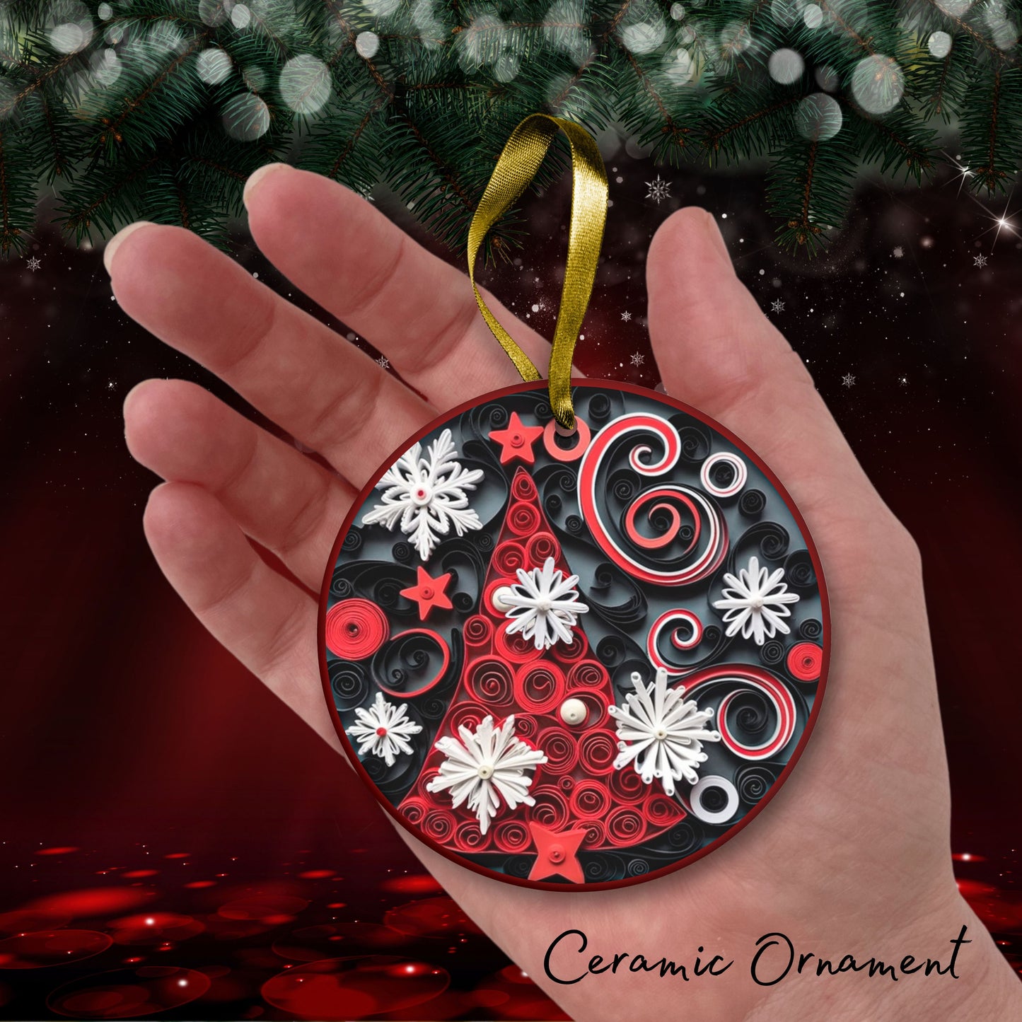 Red 3D Christmas Ceramic Ornament 06-05