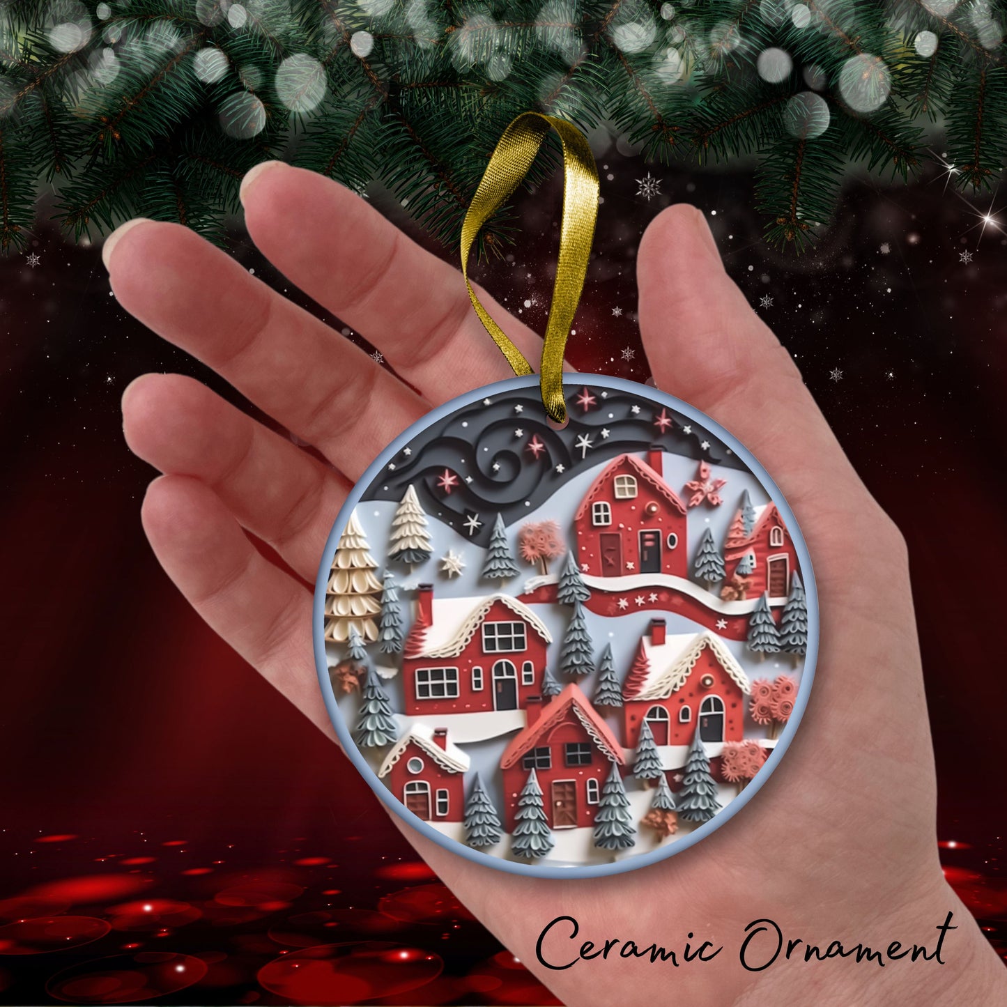 Red 3D Christmas Ceramic Ornament 06-07