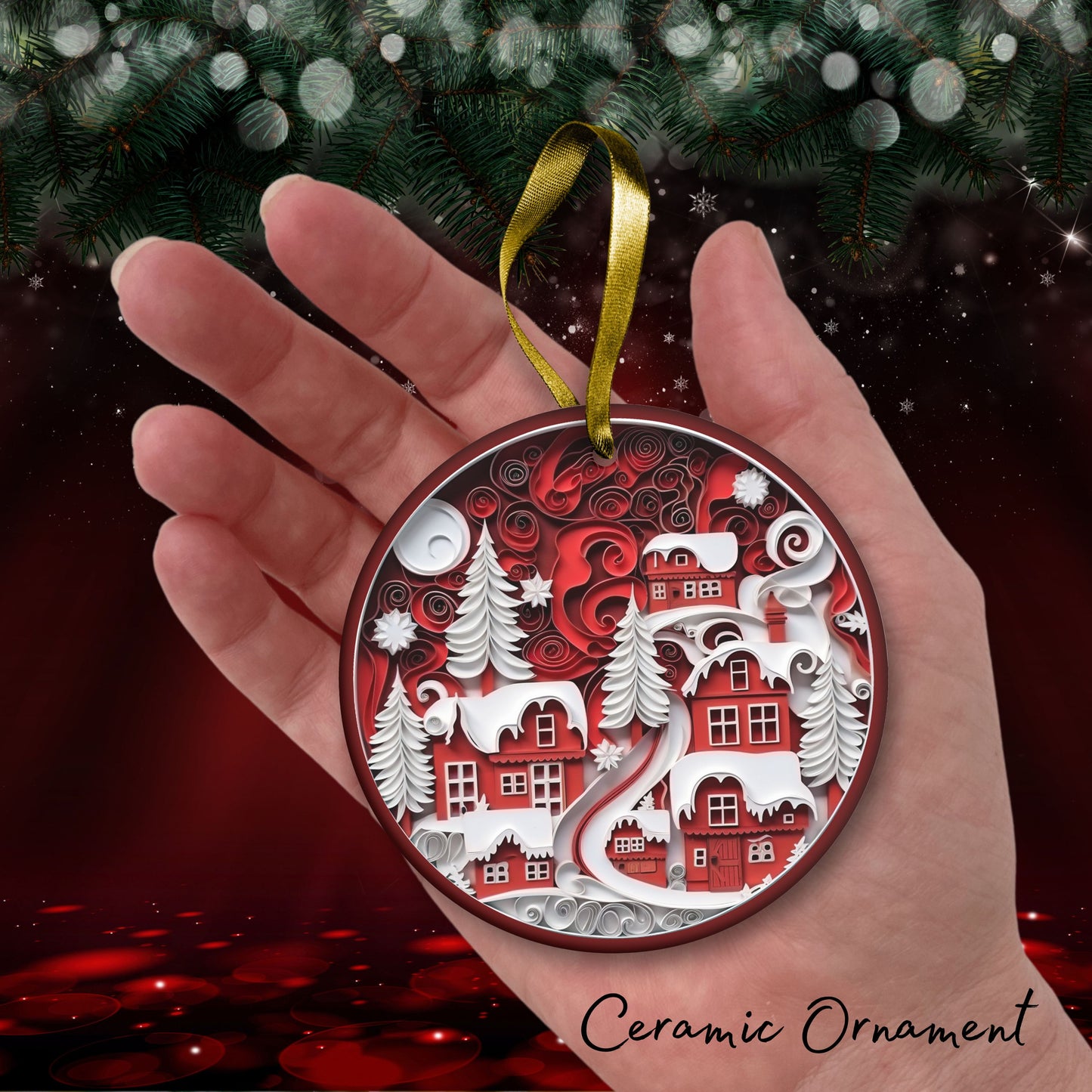 Red 3D Christmas Ceramic Ornament 06-08