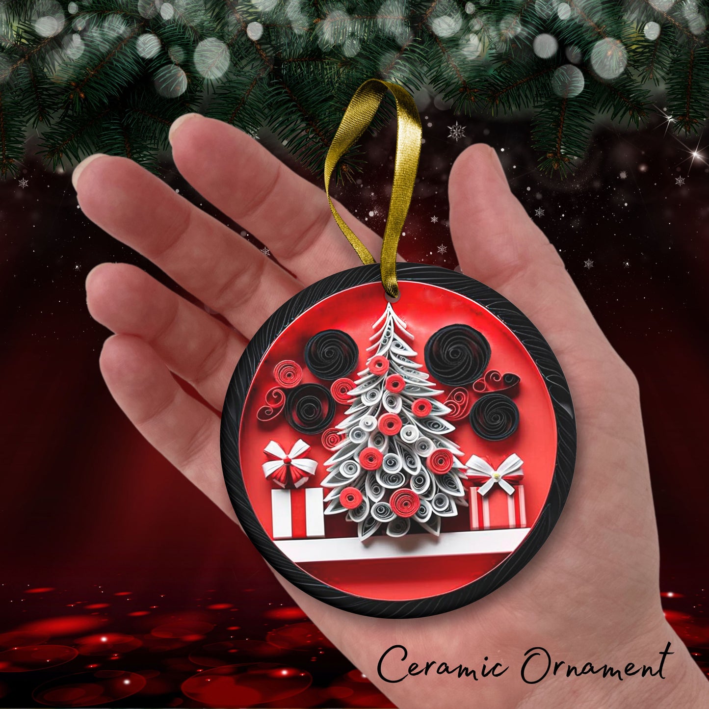 Red 3D Christmas Tree Ceramic Ornament 06-12