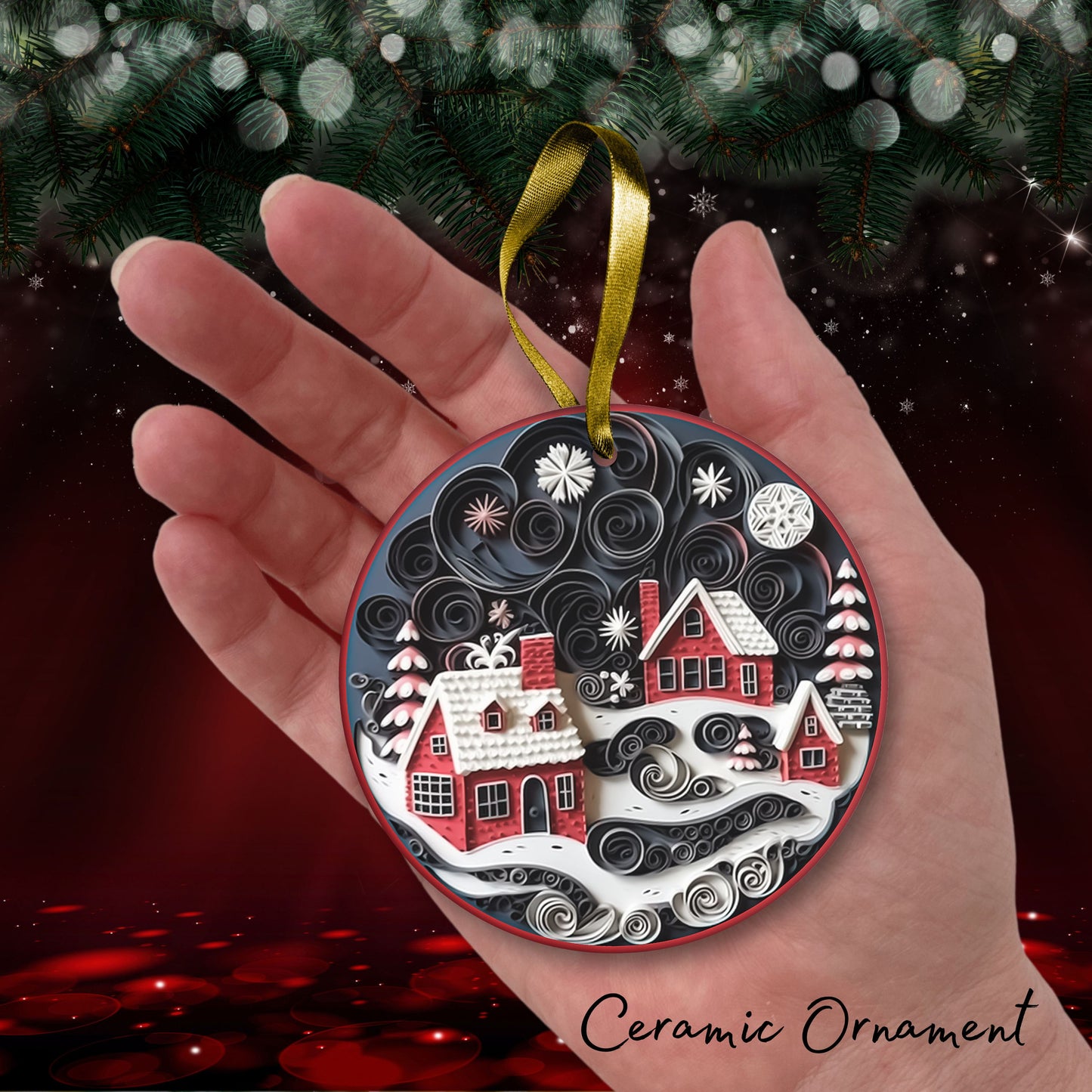 Red 3D Christmas Ceramic Ornament 06-14