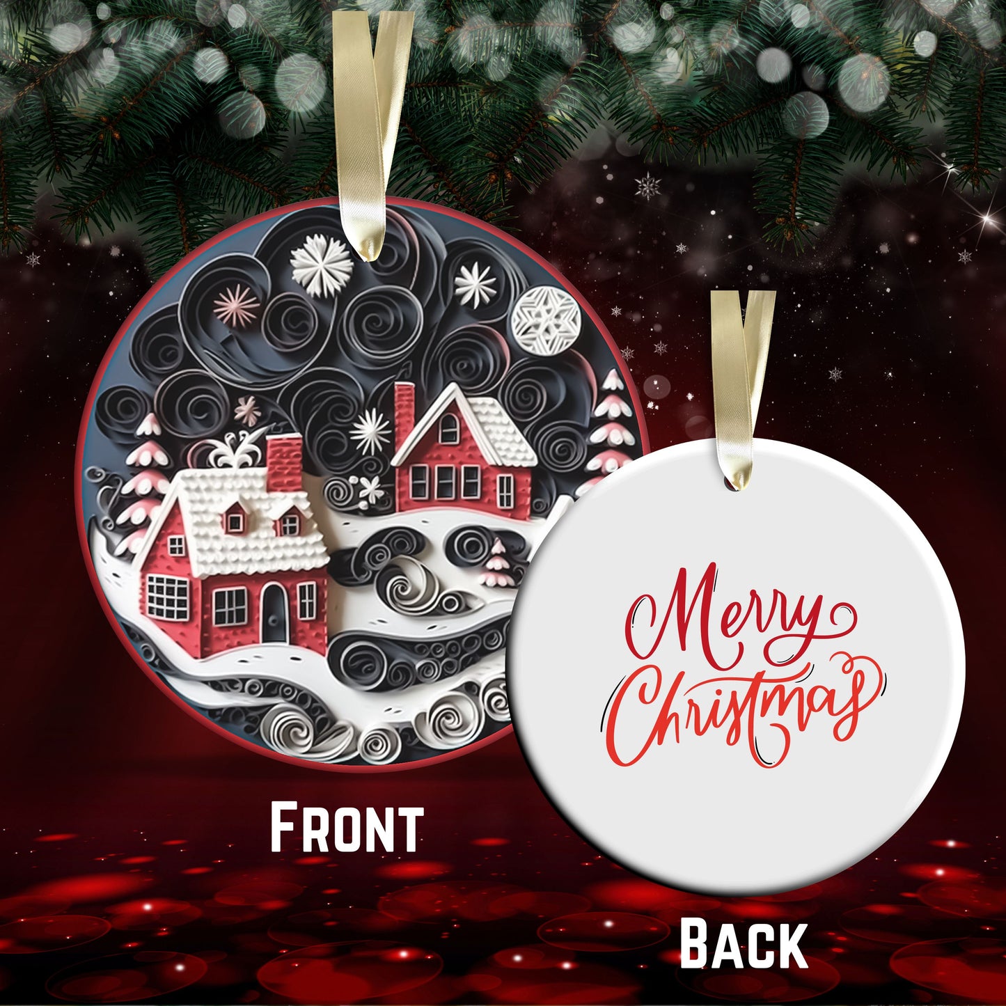 Red 3D Christmas Ceramic Ornament 06-14