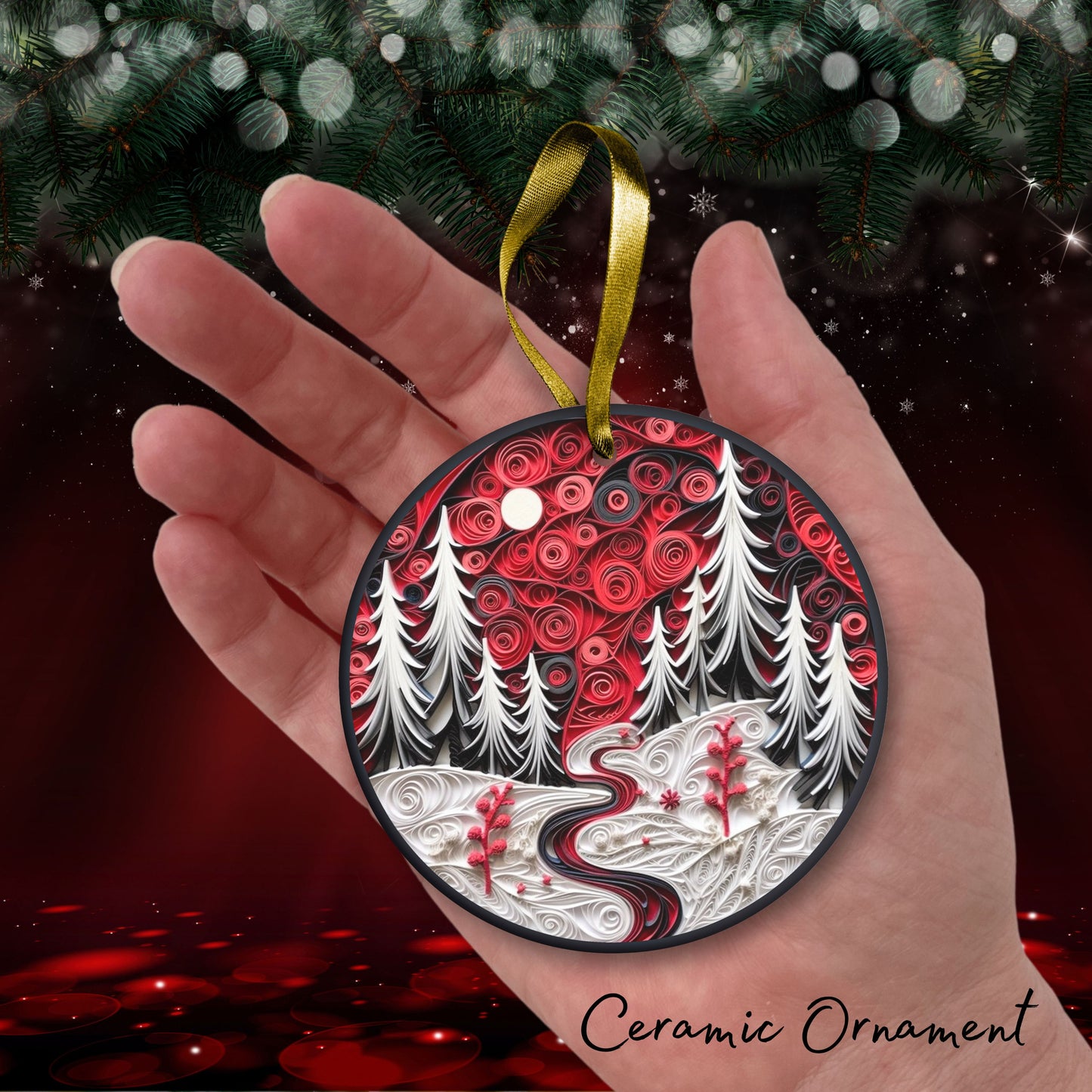 Red 3D Christmas Ceramic Ornament 06-16