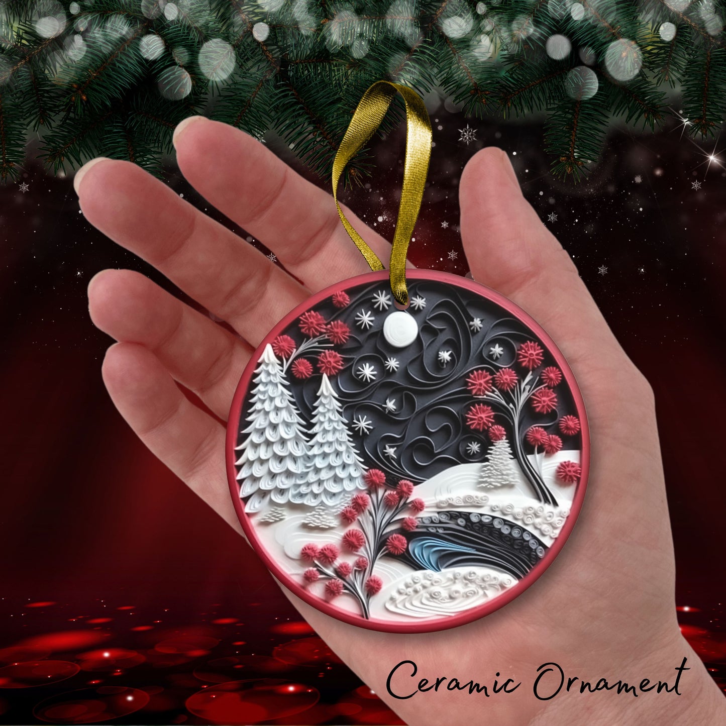 Red 3D Christmas Ceramic Ornament 06-17
