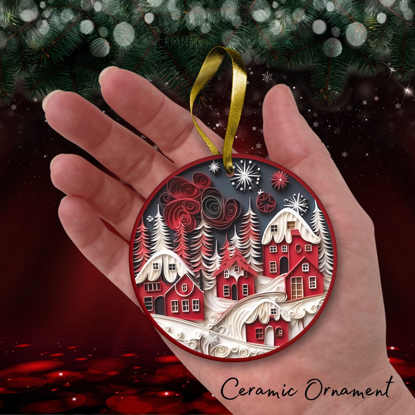 Red 3D Christmas Ceramic Ornament 06-19