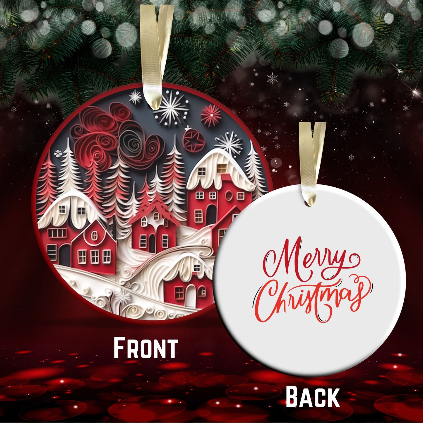 Red 3D Christmas Ceramic Ornament 06-19