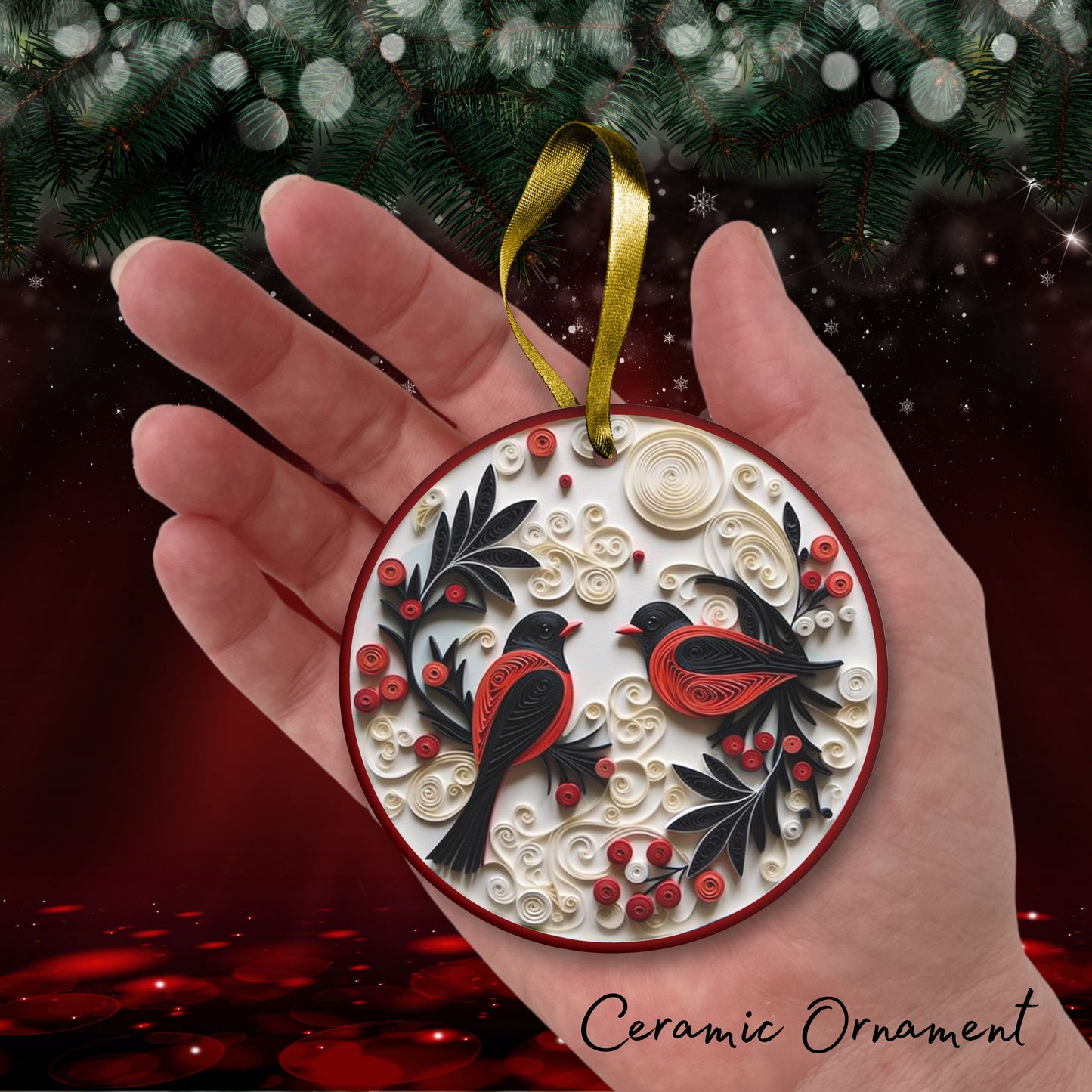 Red 3D Christmas Ceramic Ornament 06-20