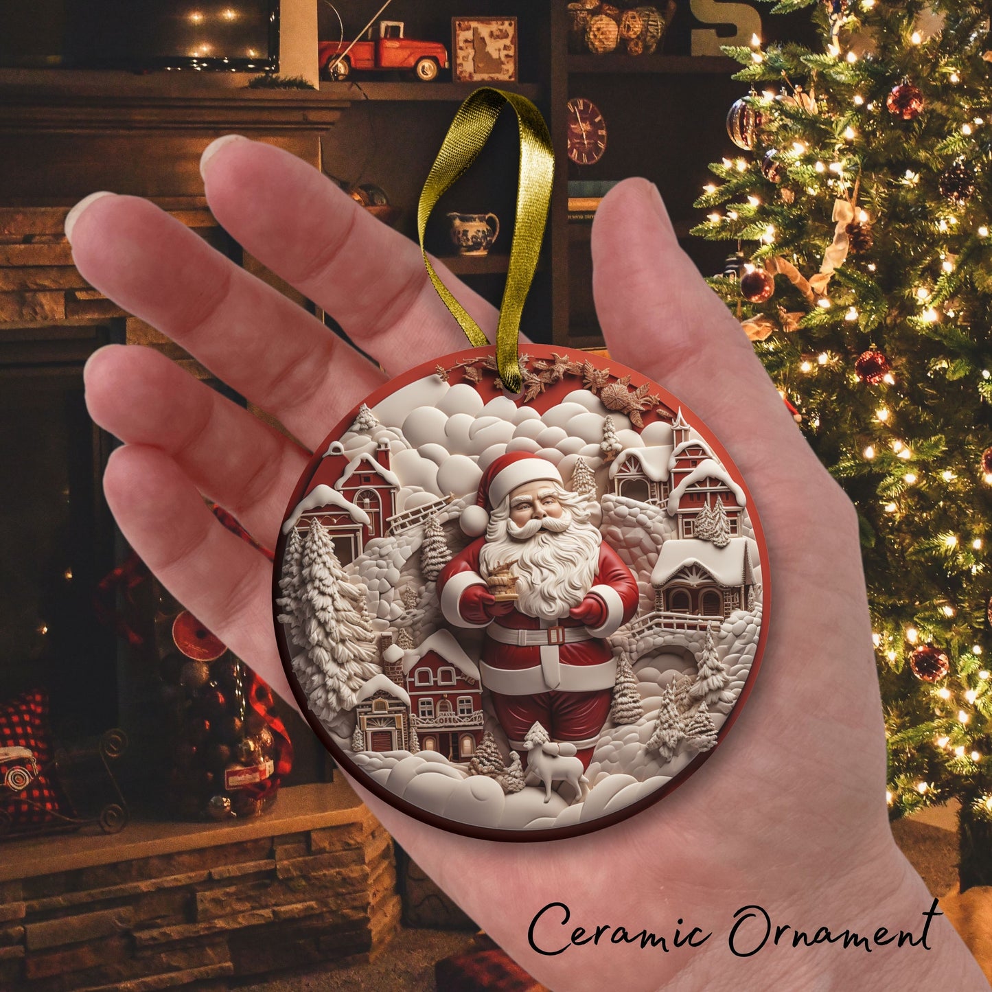 Red 3D Santa Christmas Ceramic Ornament 01-01
