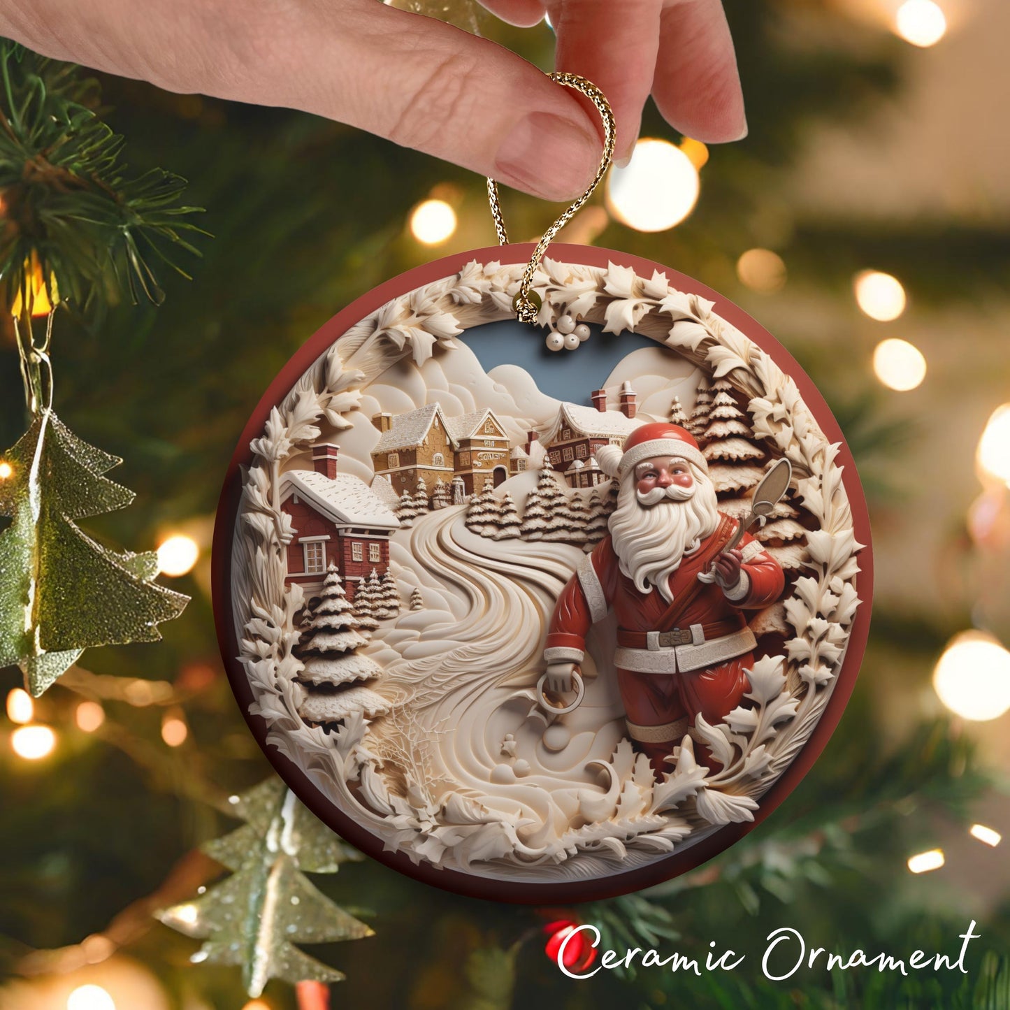 Red 3D Santa Christmas Ceramic Ornament 01-02