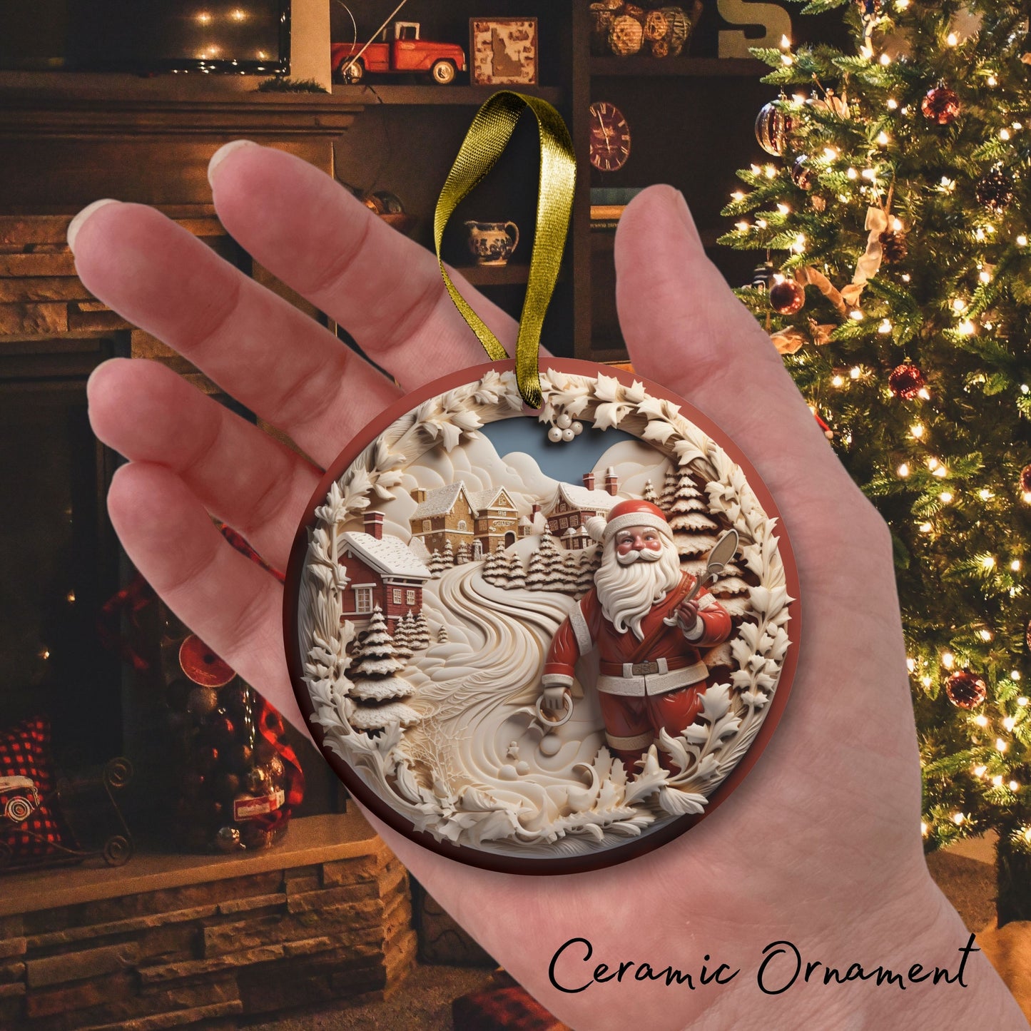 Red 3D Santa Christmas Ceramic Ornament 01-02
