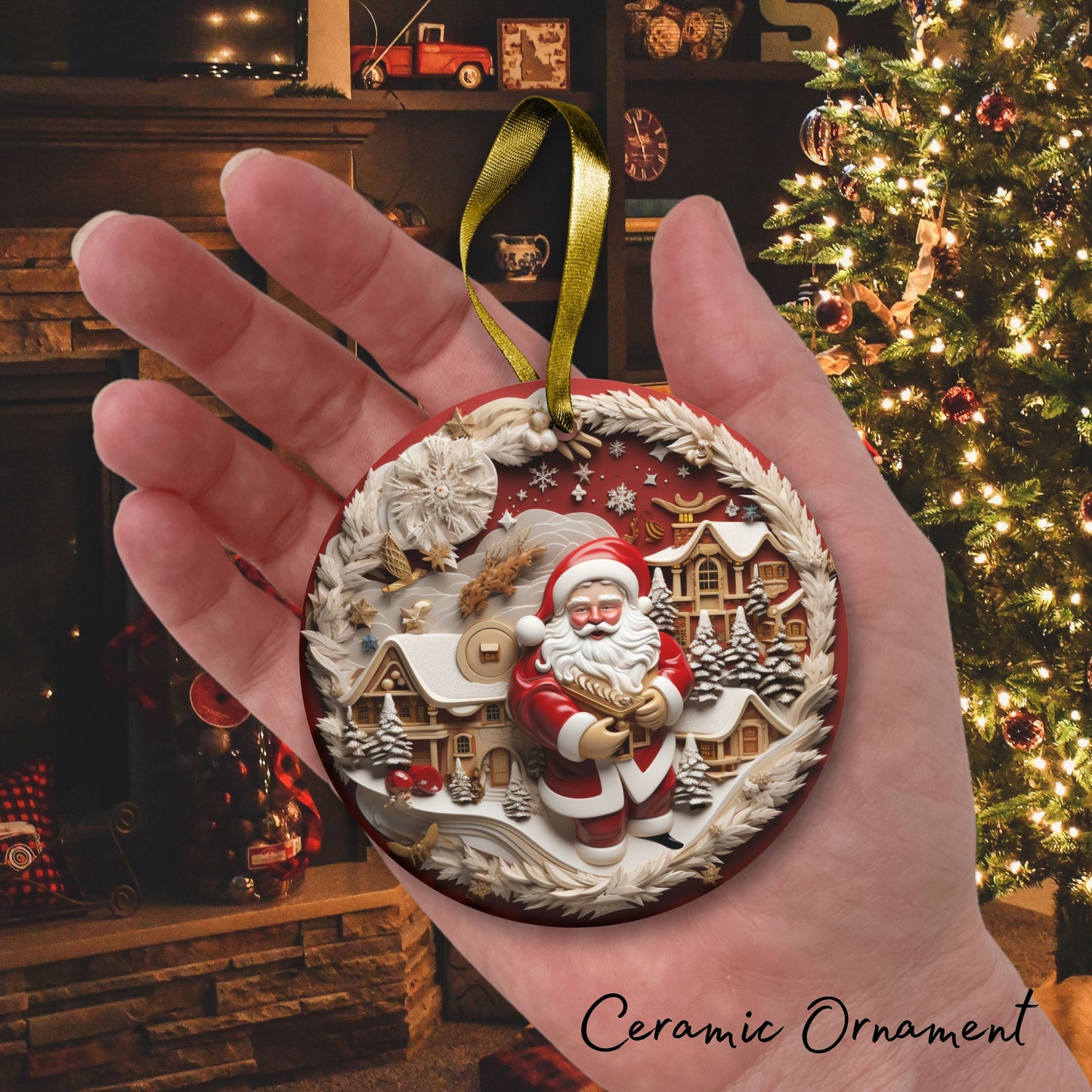 Red 3D Santa Christmas Ceramic Ornament 01-04