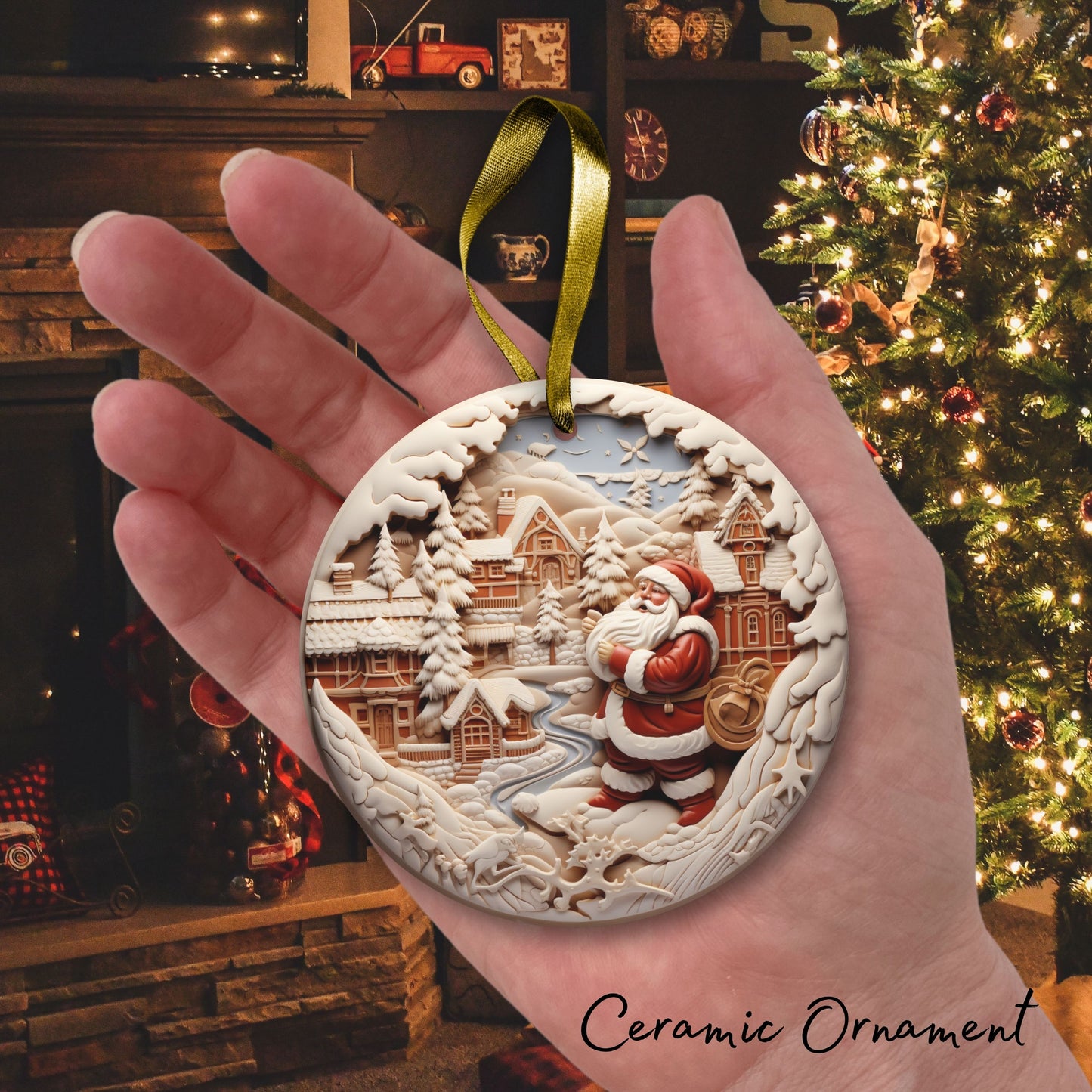 Red 3D Santa Christmas Ceramic Ornament 01-05