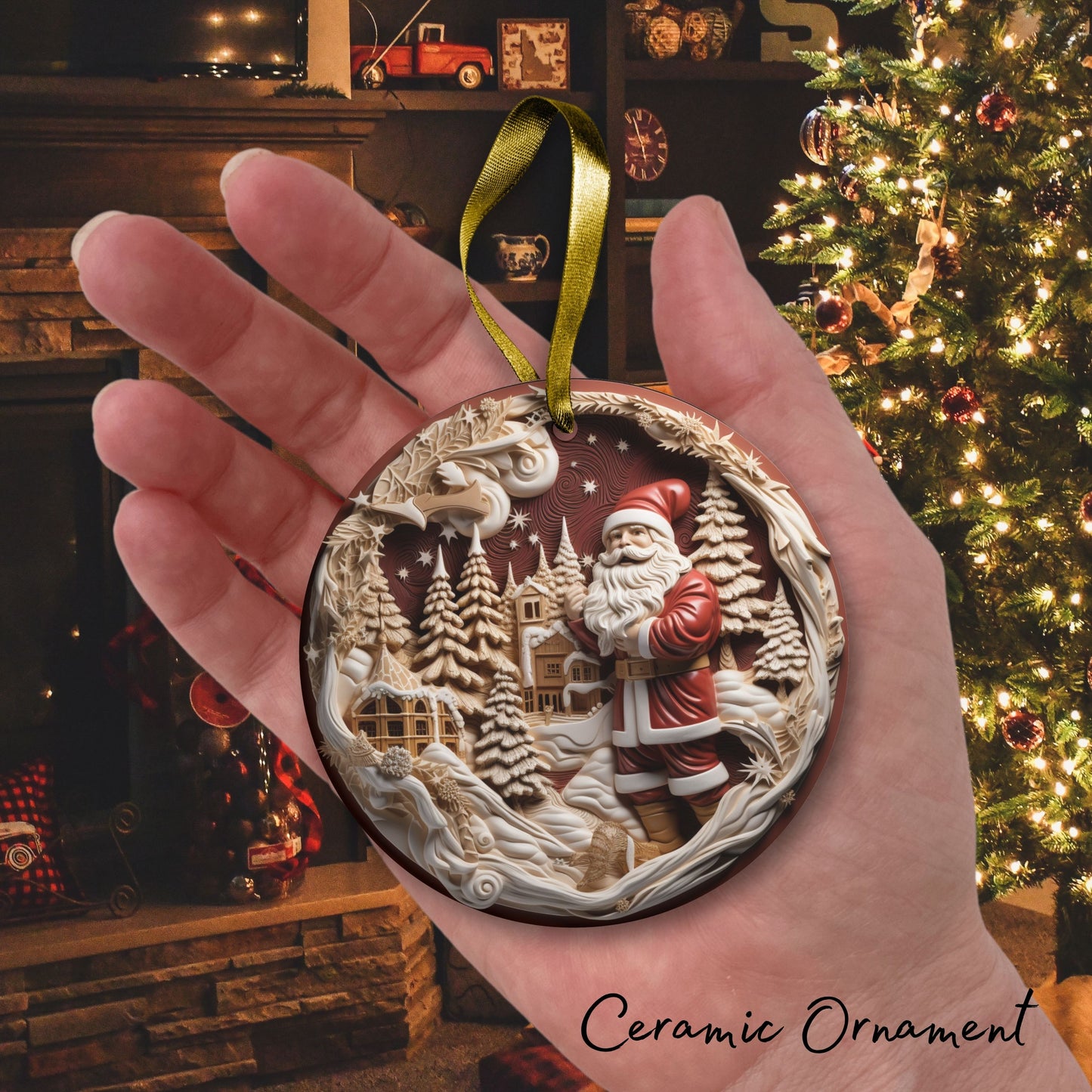 Red 3D Santa Christmas Ceramic Ornament 01-06