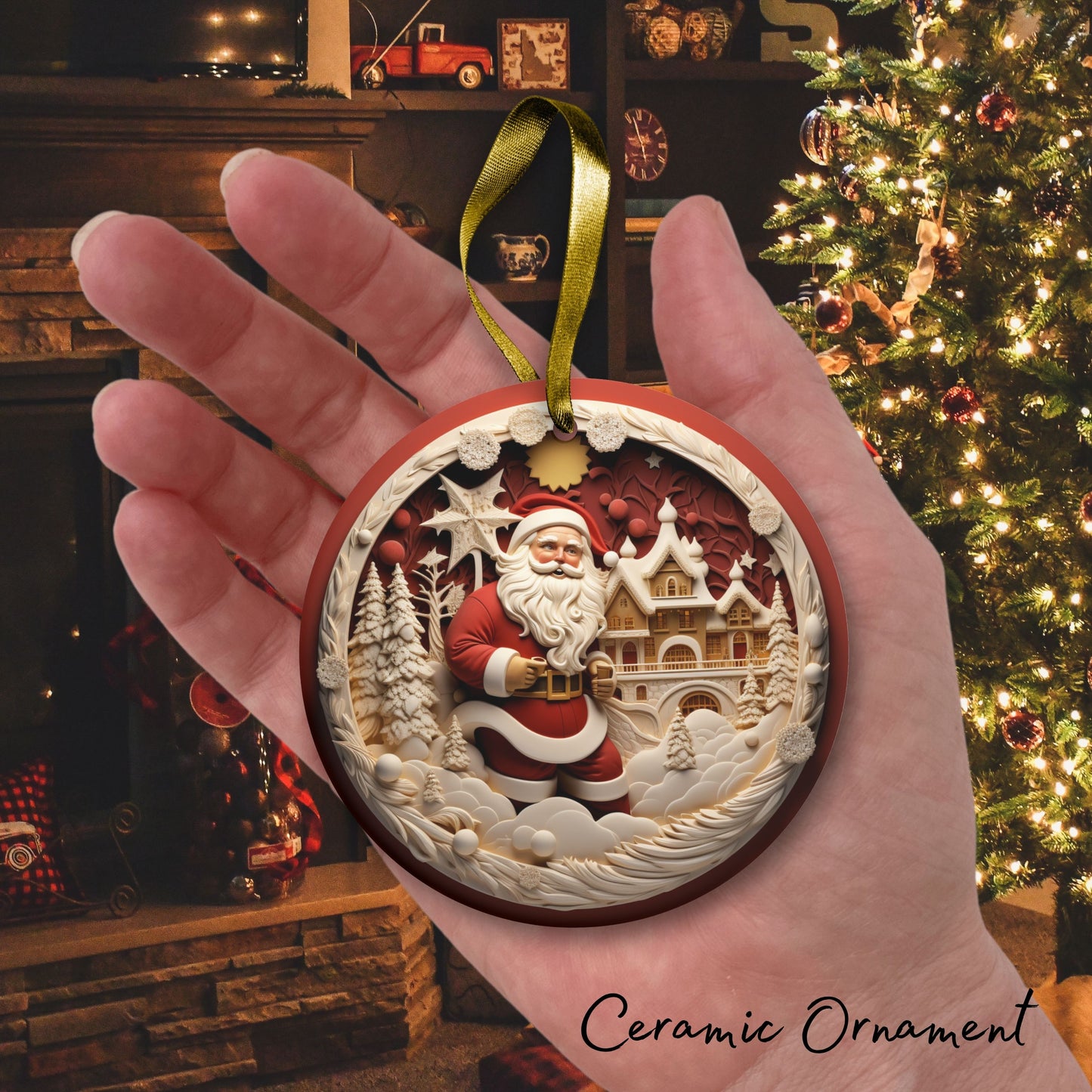 Red 3D Santa Christmas Ceramic Ornament 01-08