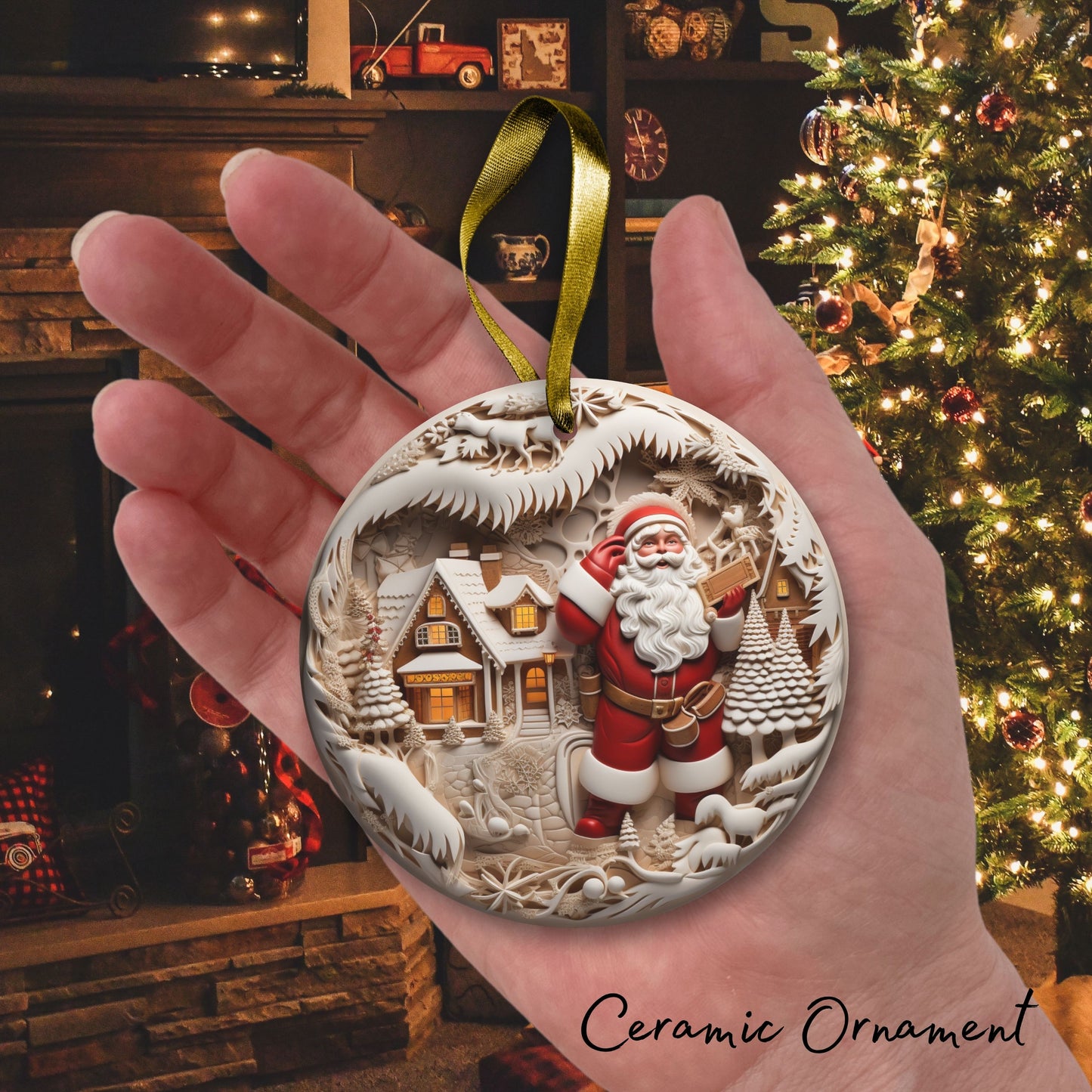 Red 3D Santa Christmas Ceramic Ornament 01-09