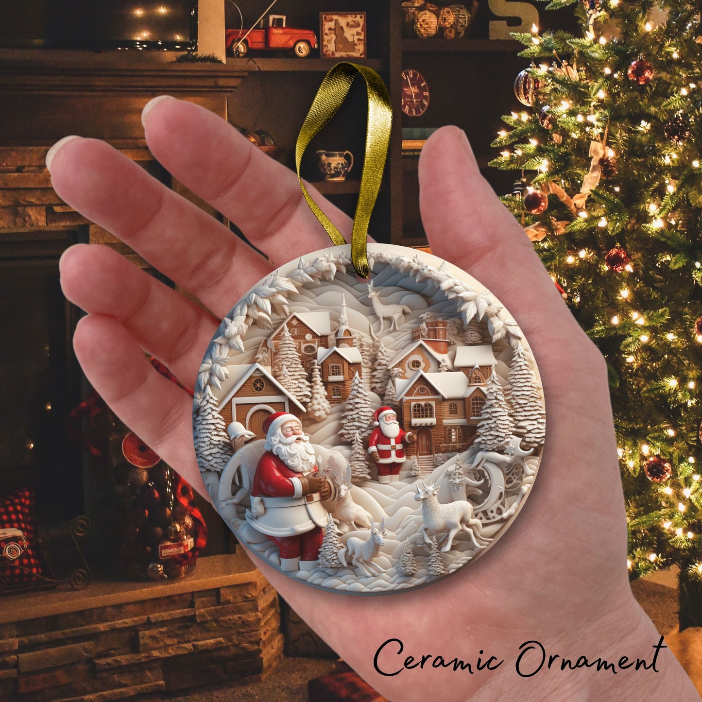 Red 3D Santa Christmas Ceramic Ornament 01-10
