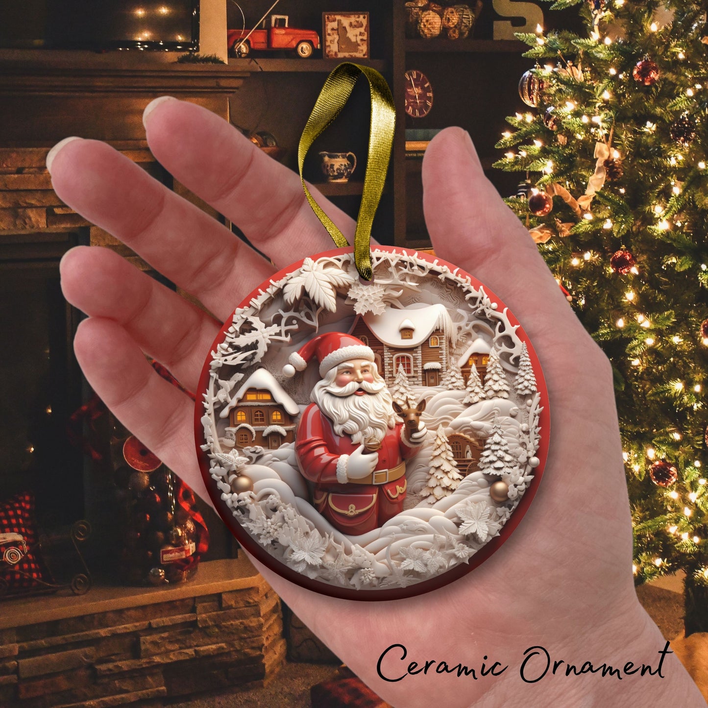 Red 3D Santa Christmas Ceramic Ornament 01-12
