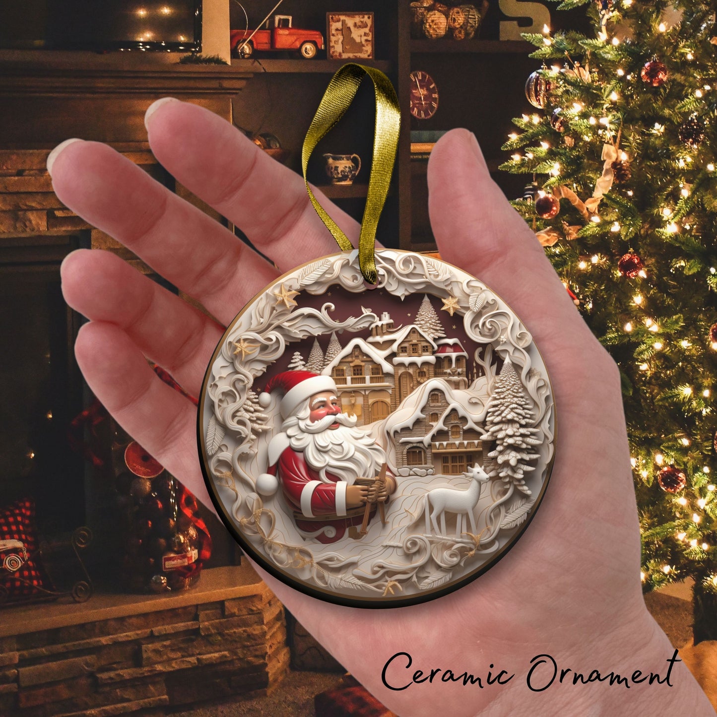 Red 3D Santa Christmas Ceramic Ornament 01-13