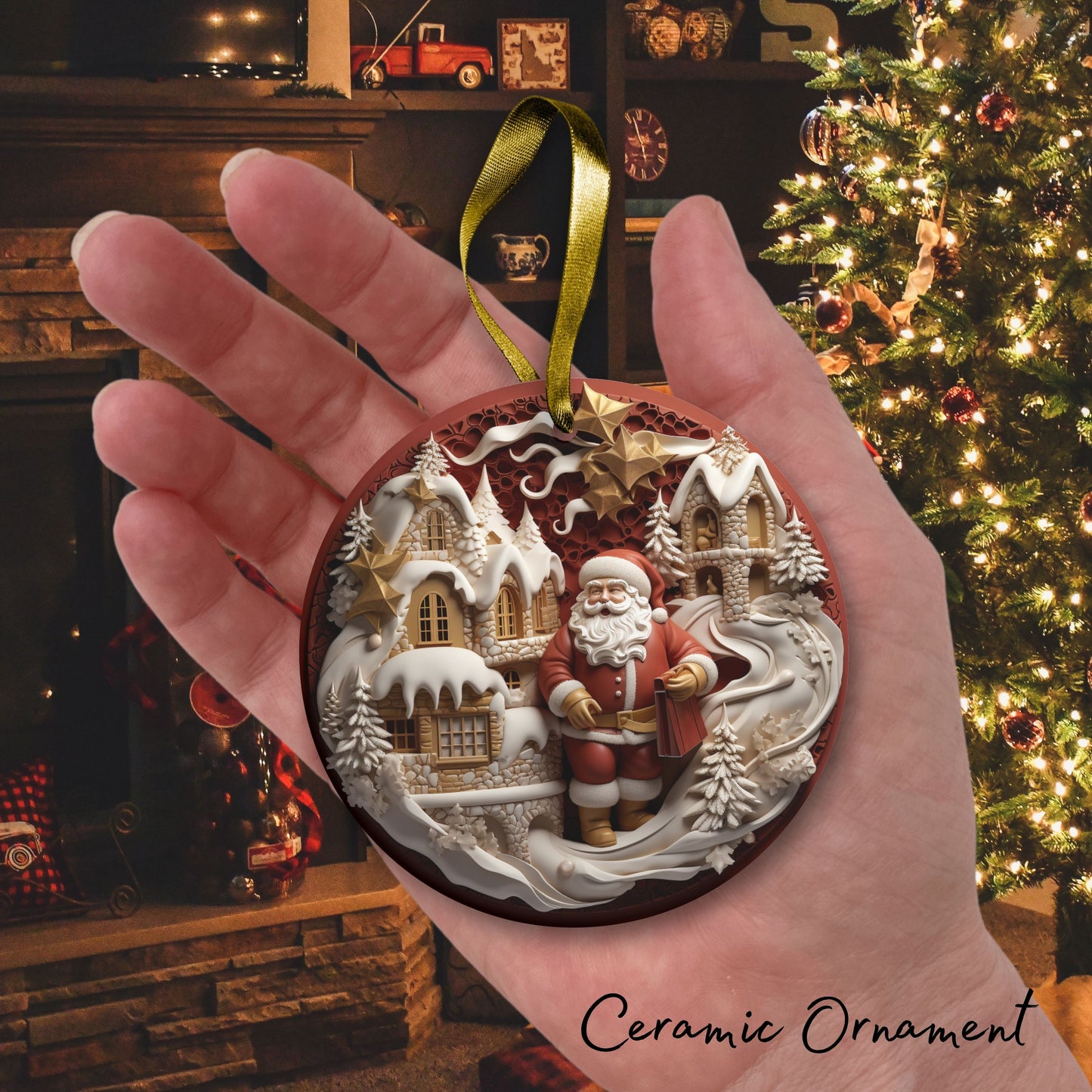 Red 3D Santa Christmas Ceramic Ornament 01-14