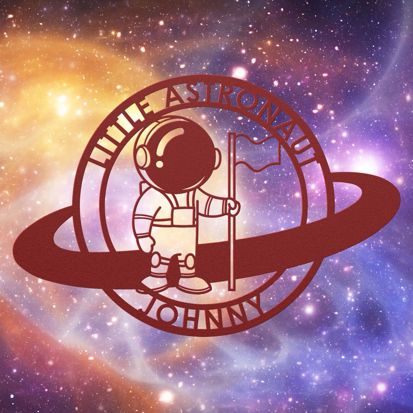 Little Astronaut with Flag Metal Sign
