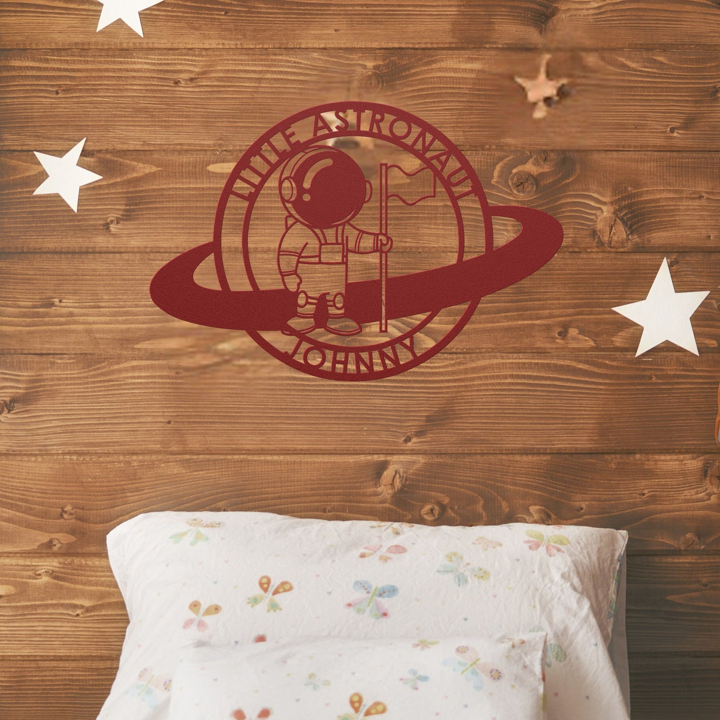 Little Astronaut with Flag Metal Sign