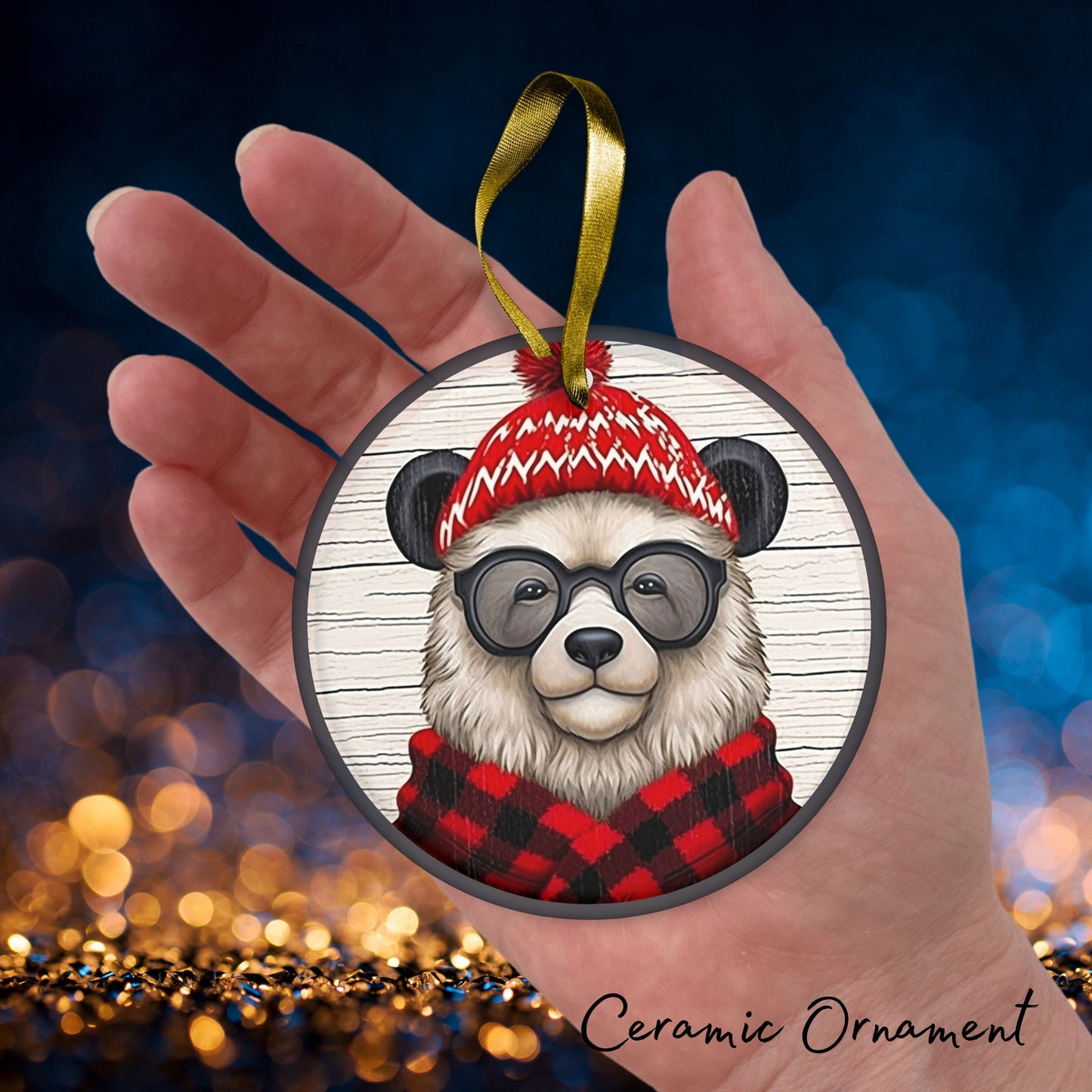 Red Bear Christmas Ceramic Ornament