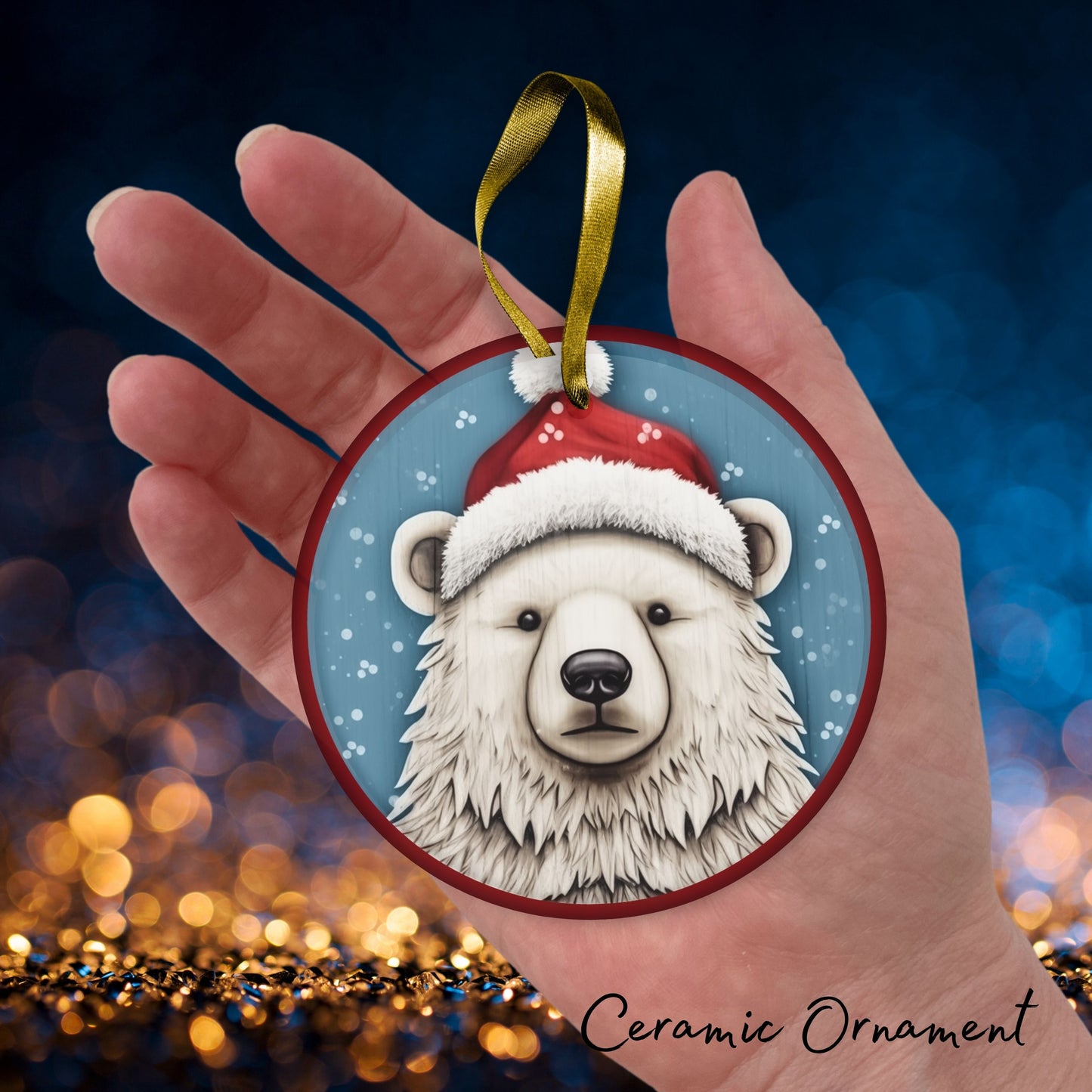 Red Bear Christmas Ceramic Ornament