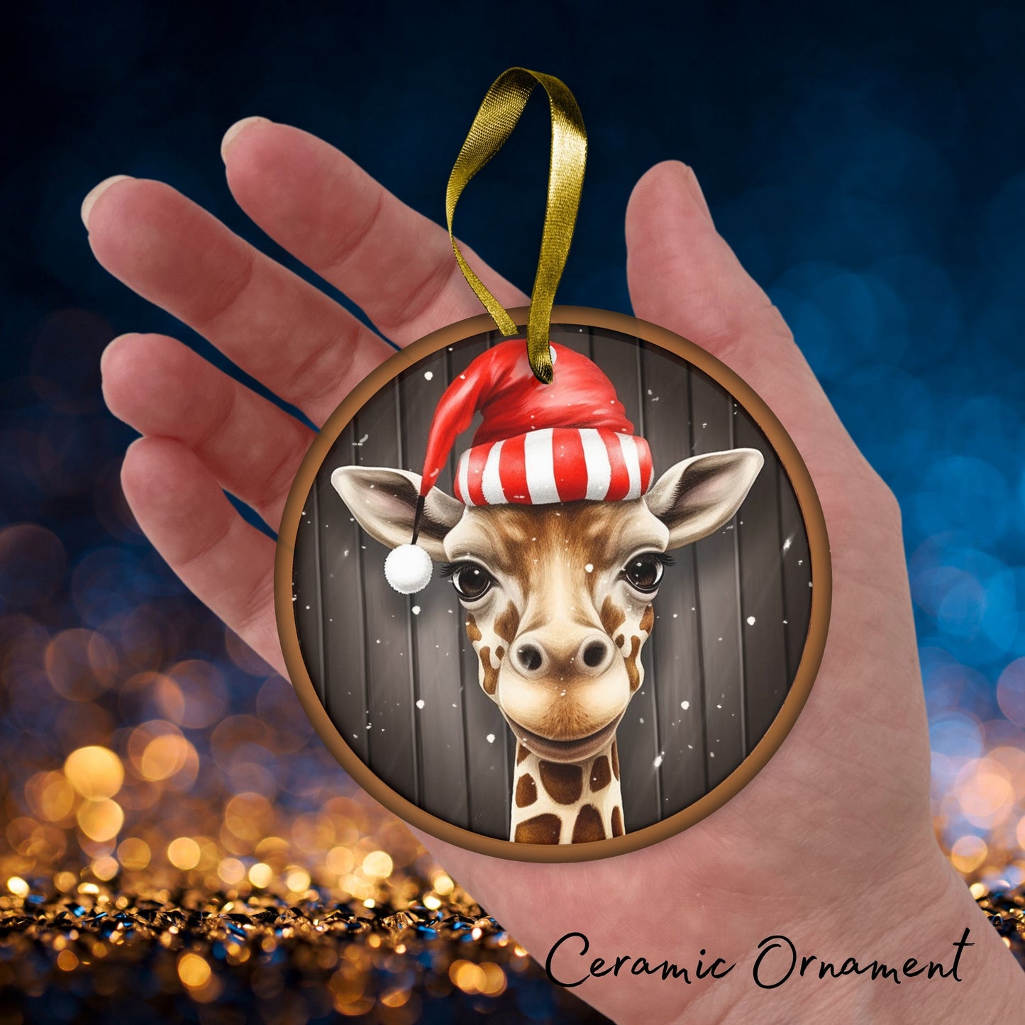 Red Giraffe Christmas Ceramic Ornament