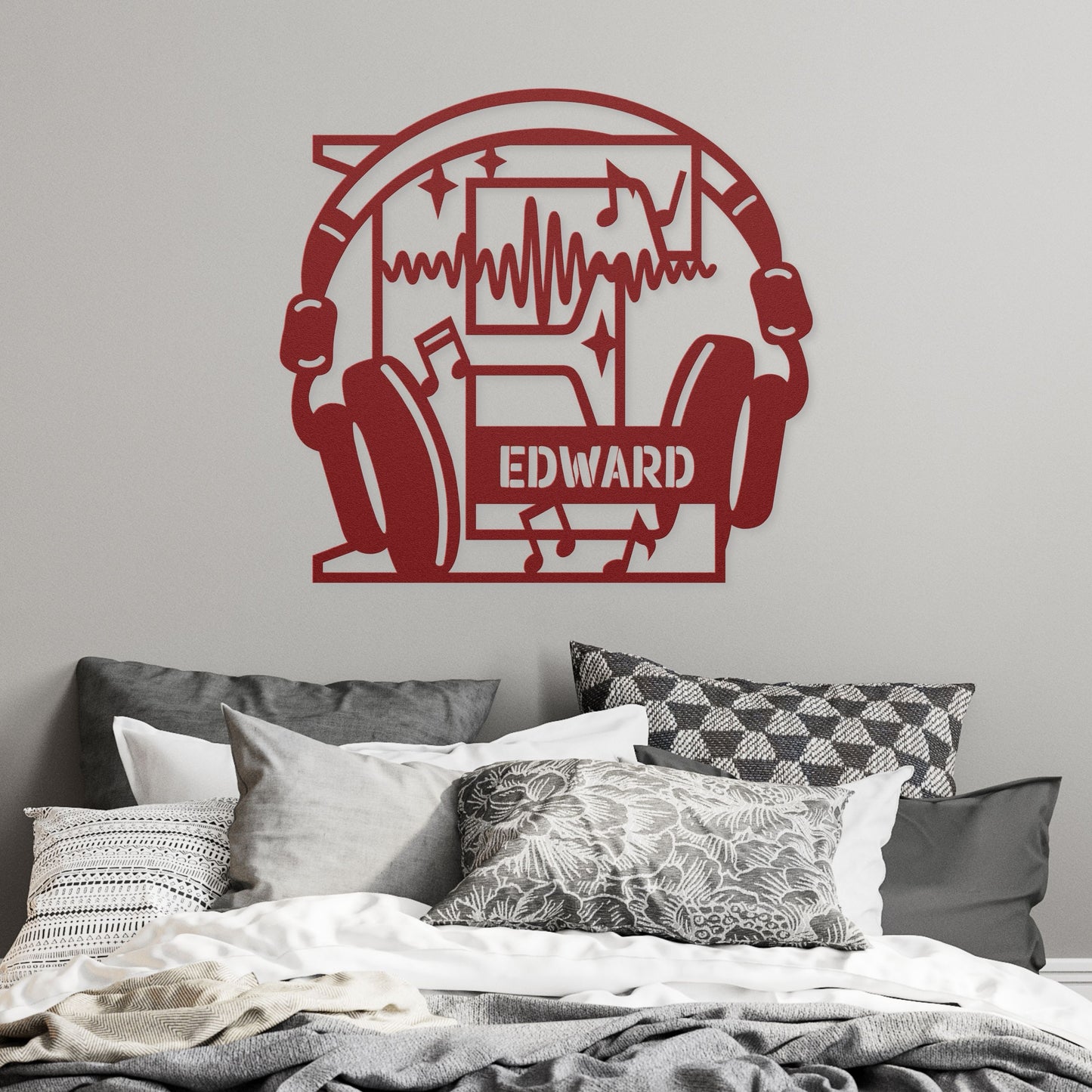 Personalized Headphones Monogram Letter E - Metal Sign