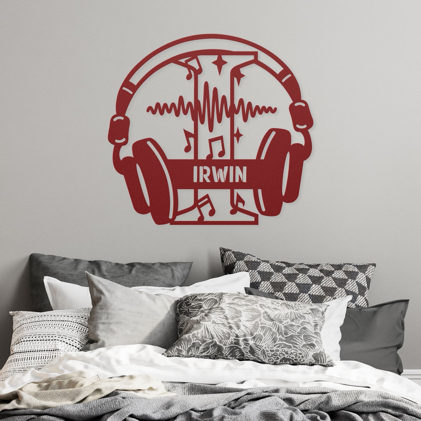Personalized Headphones Monogram Letter I - Metal Sign