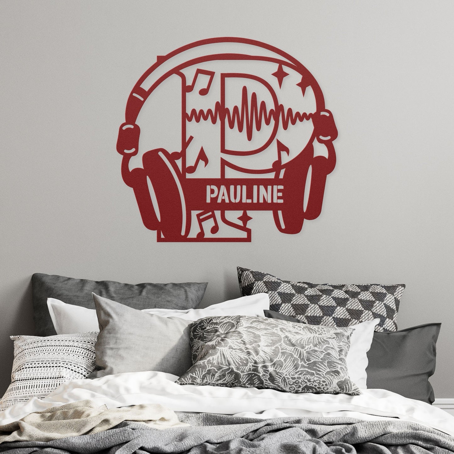 Personalized Headphones Monogram Letter P - Metal Sign
