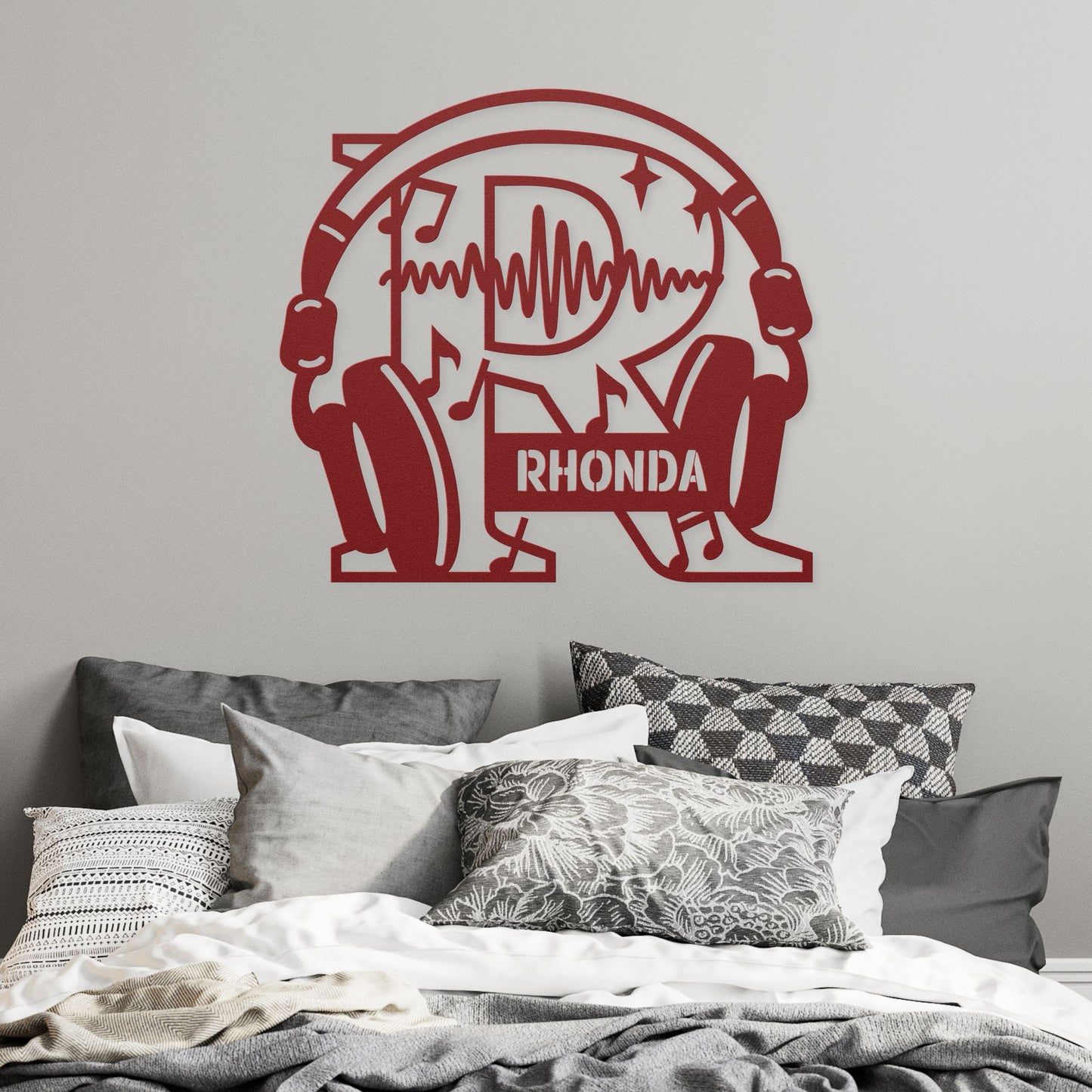 Personalized Headphones Monogram Letter R - Metal Sign