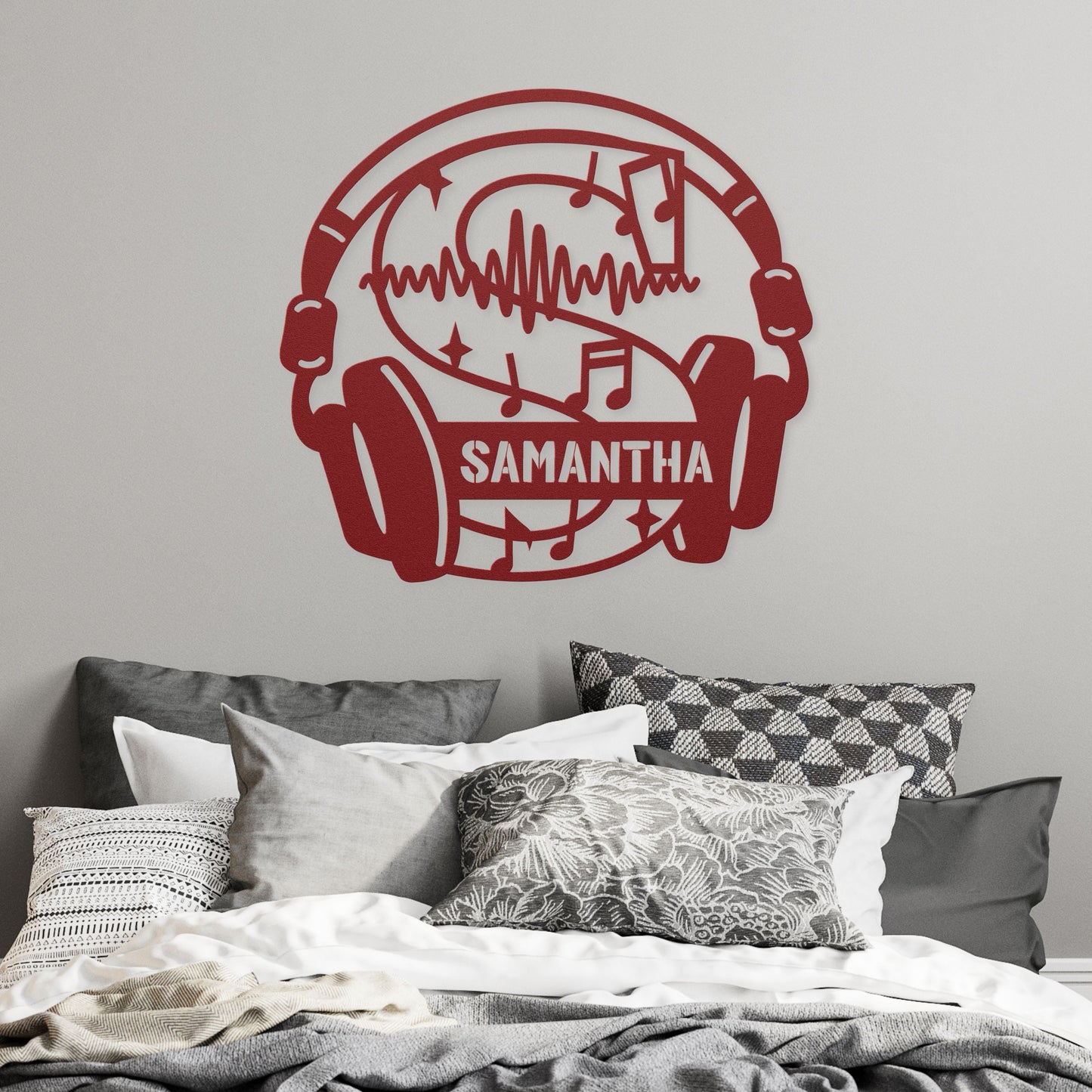 Personalized Headphones Monogram Letter S - Metal Sign