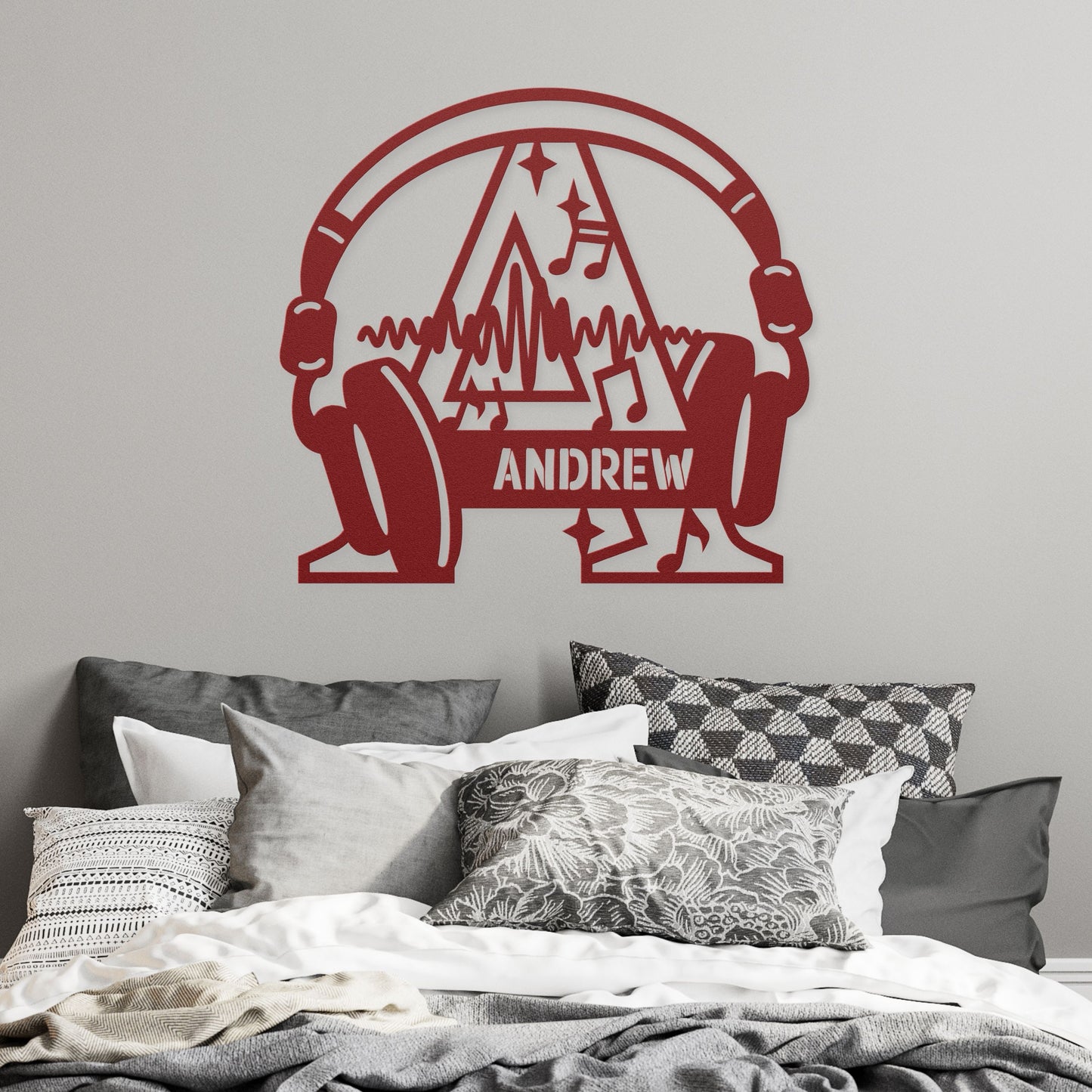 Personalized Headphones Monogram Letter A - Metal Sign
