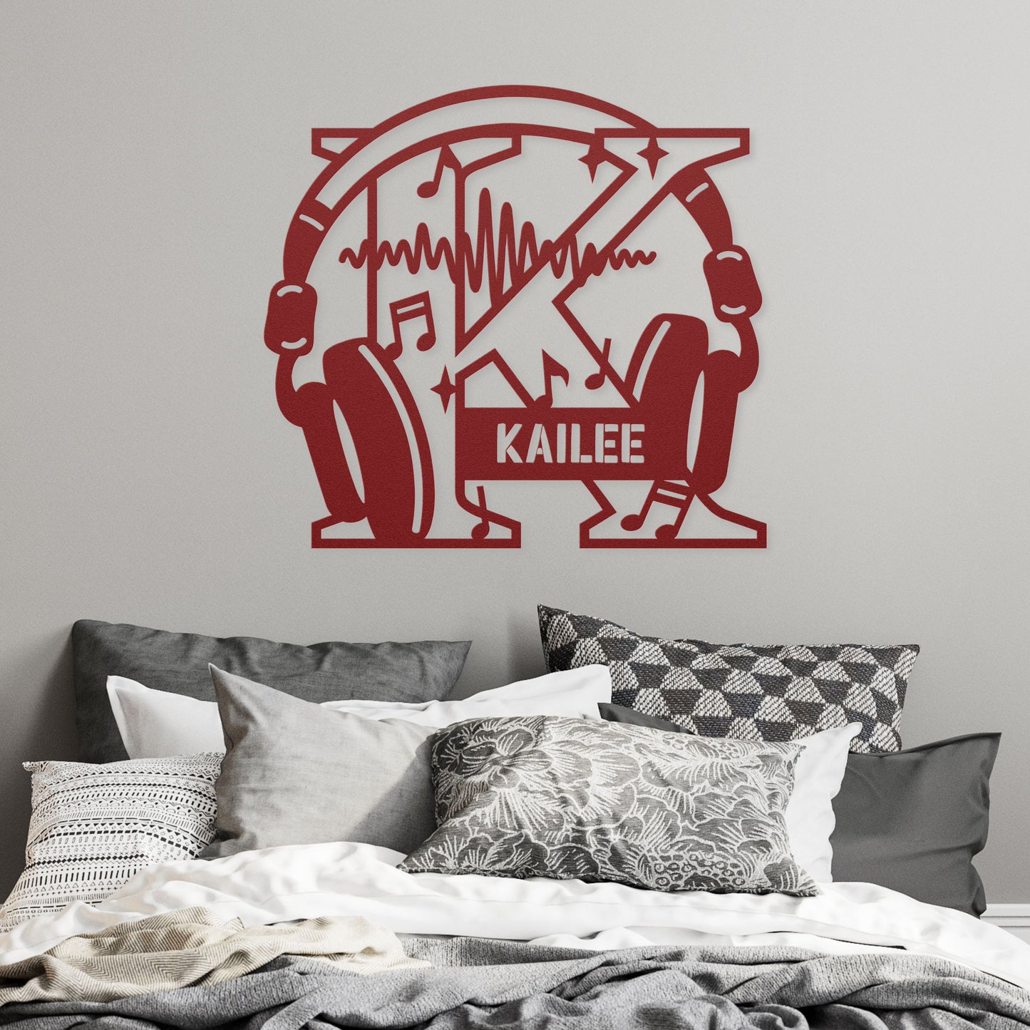 Personalized Headphones Monogram Letter K - Metal Sign